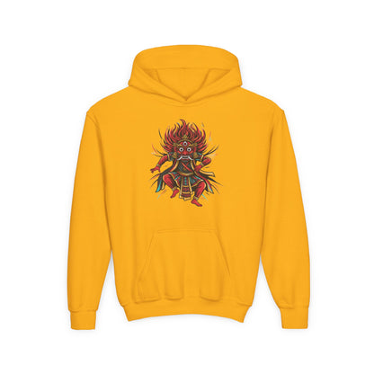 Youth Hoodie — Colorful Mythical Demon Mask Graphic