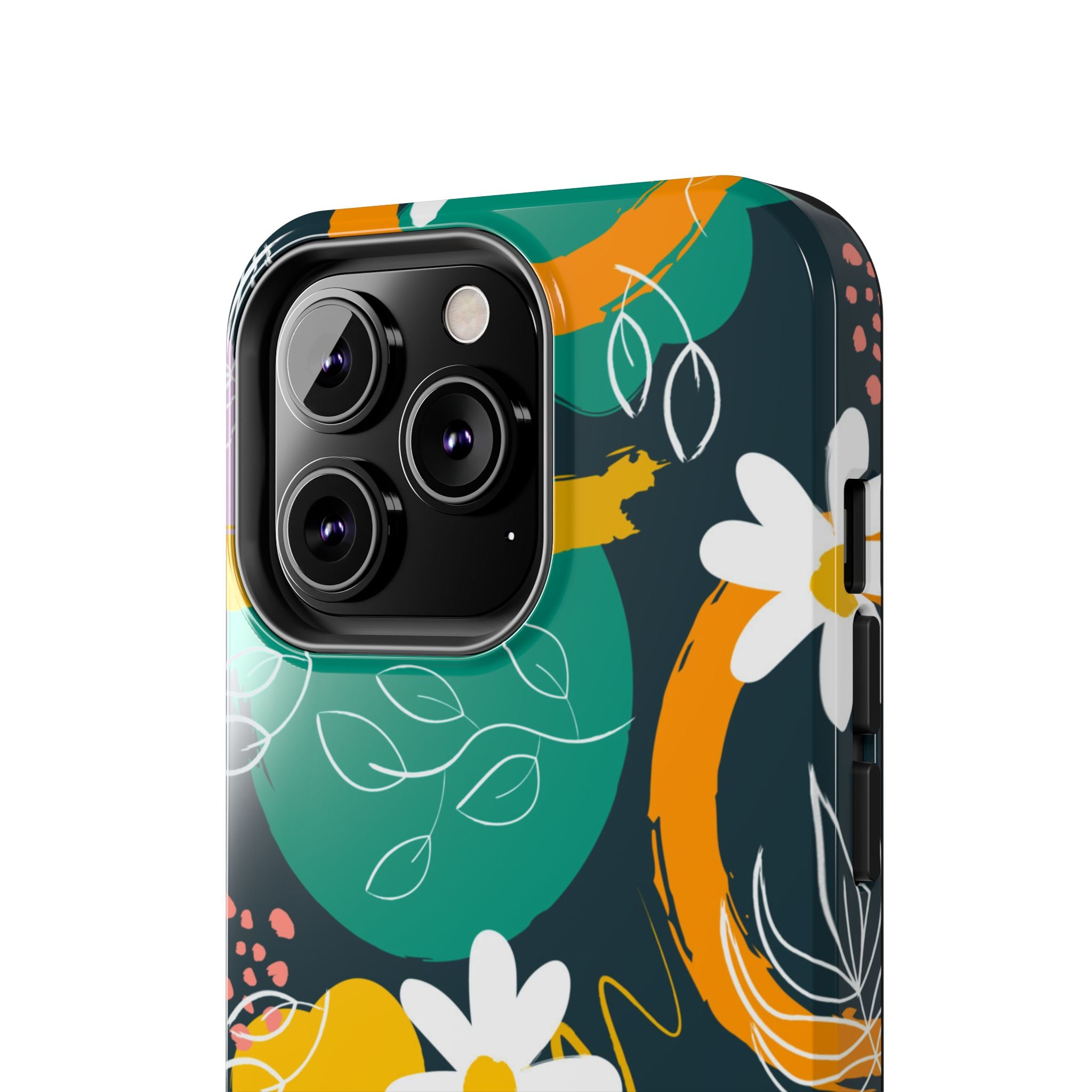Floral Abstract Tough Phone Case — Colorful Daisies & Brushstroke Design