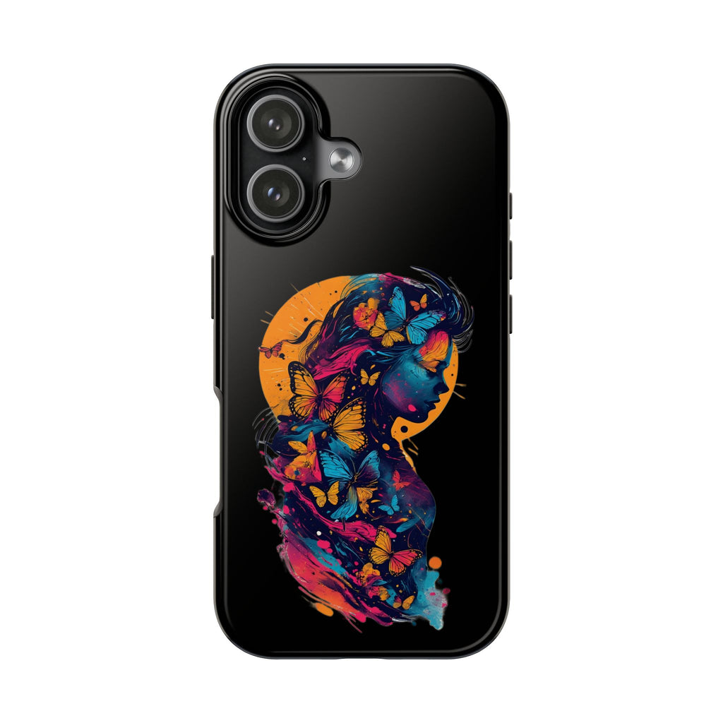Butterfly Silhouette Tough Phone Case — Colorful Woman Art Protective Cover
