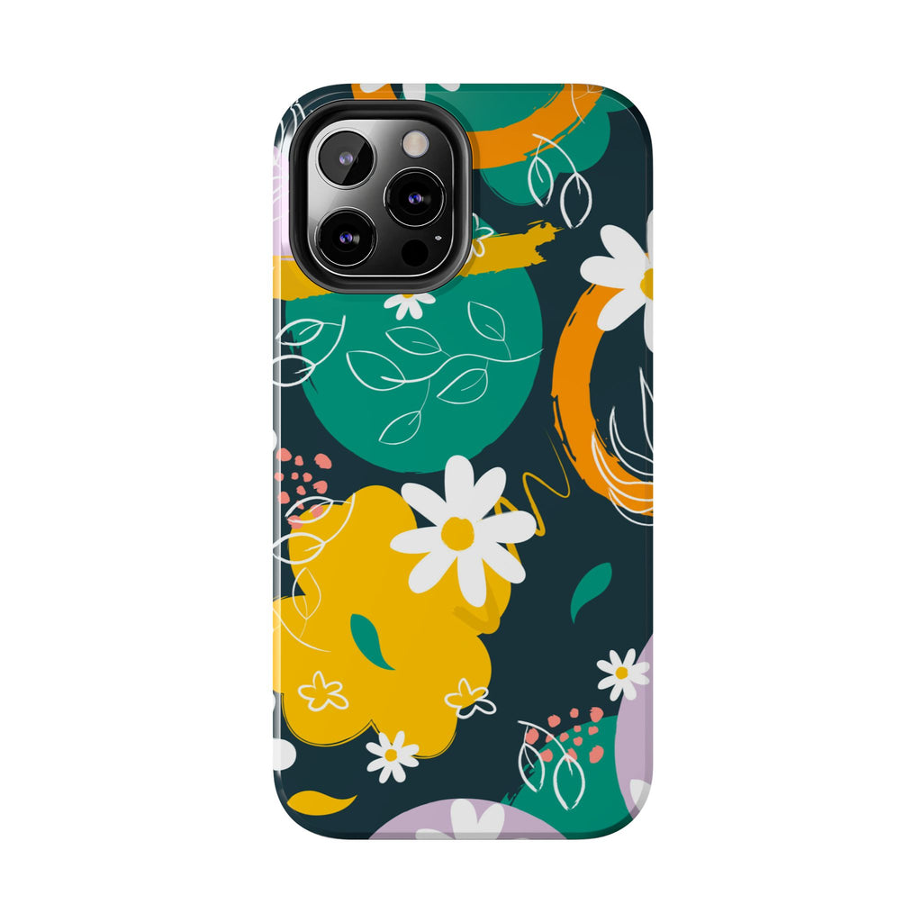 Floral Abstract Tough Phone Case — Colorful Daisies & Brushstroke Design