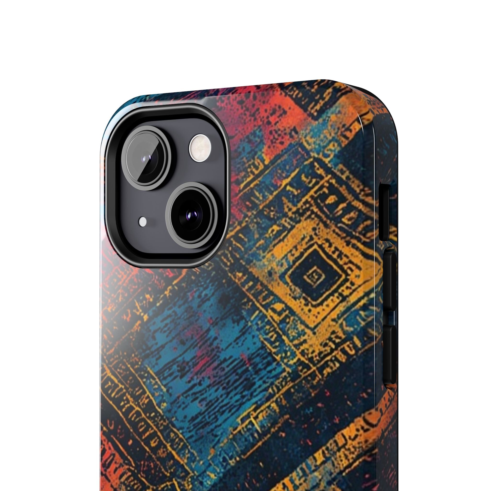 Tough Phone Case – Abstract Rustic Geometric Design (Blue, Orange, Magenta)