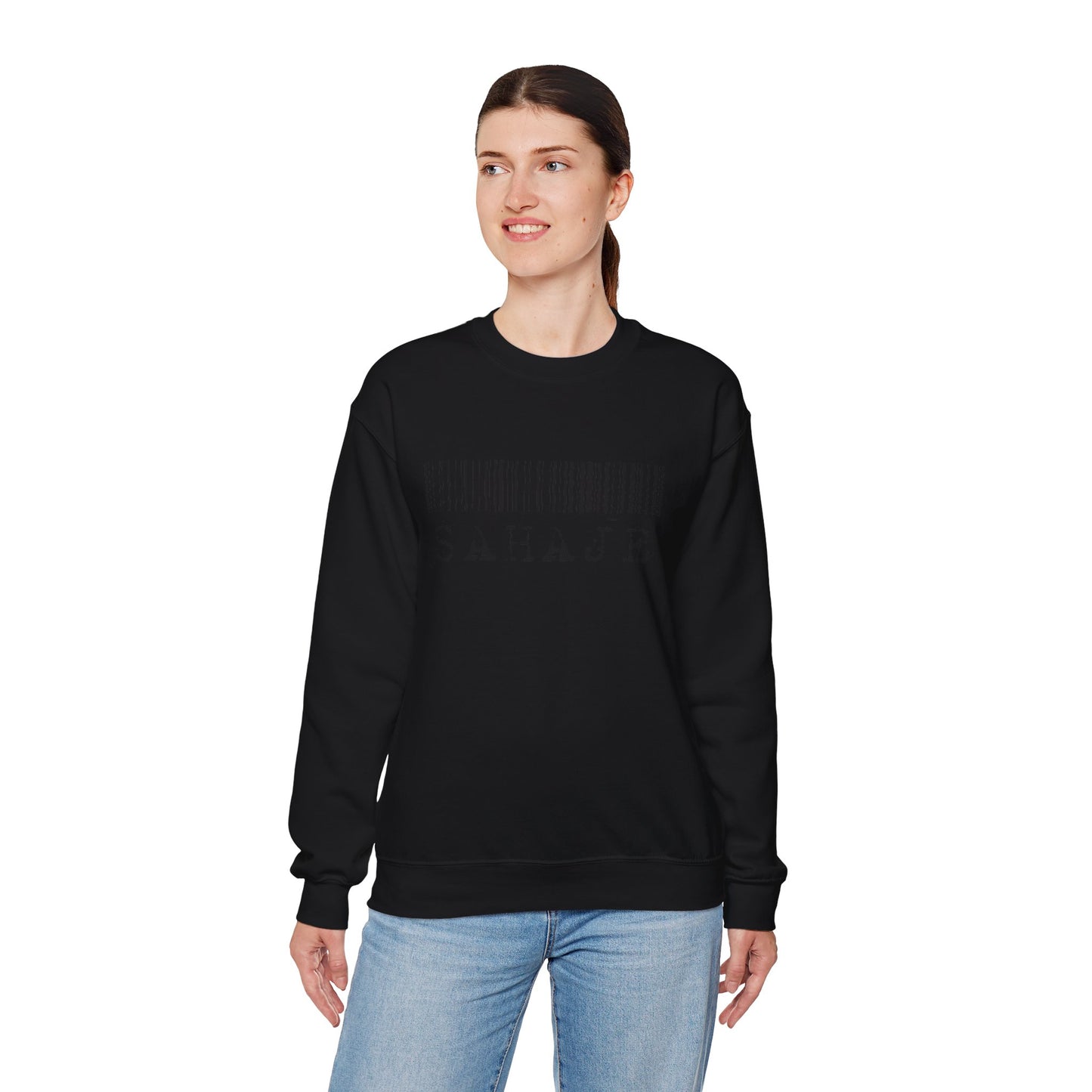 Sahaje Barcode Crewneck Sweatshirt — Minimalist White Graphic Pullover
