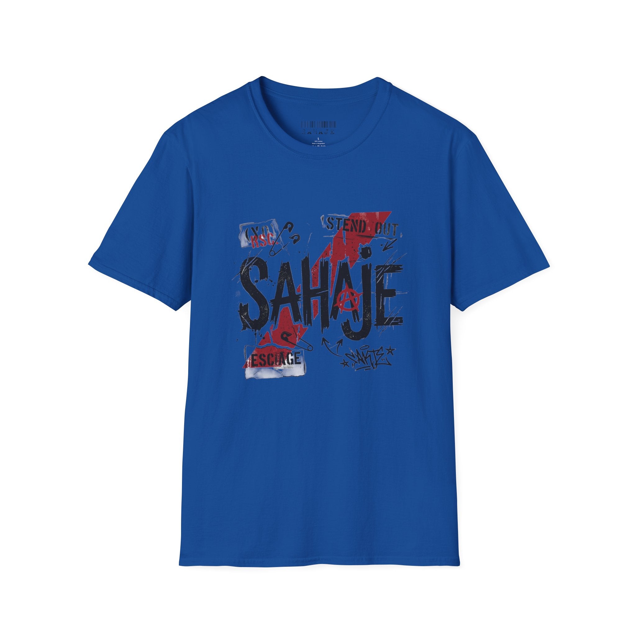 Sahajé Graphic T-Shirt — Bold Streetwear Tee with Red Slash Design