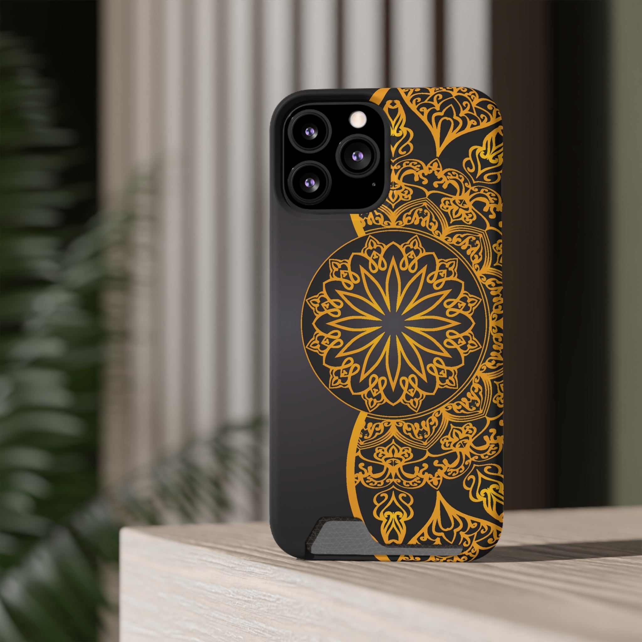 Elegant Mandala Phone Case With Card Holder, Boho Chic Gift, Smartphone Protector, Functional Accessory, Stylish Tech Decor