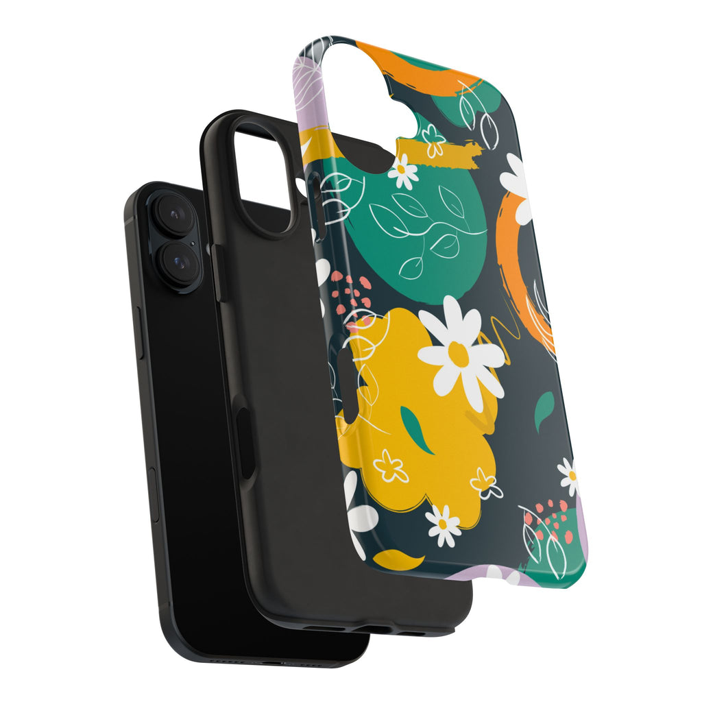 Floral Abstract Tough Phone Case — Colorful Daisies & Brushstroke Design