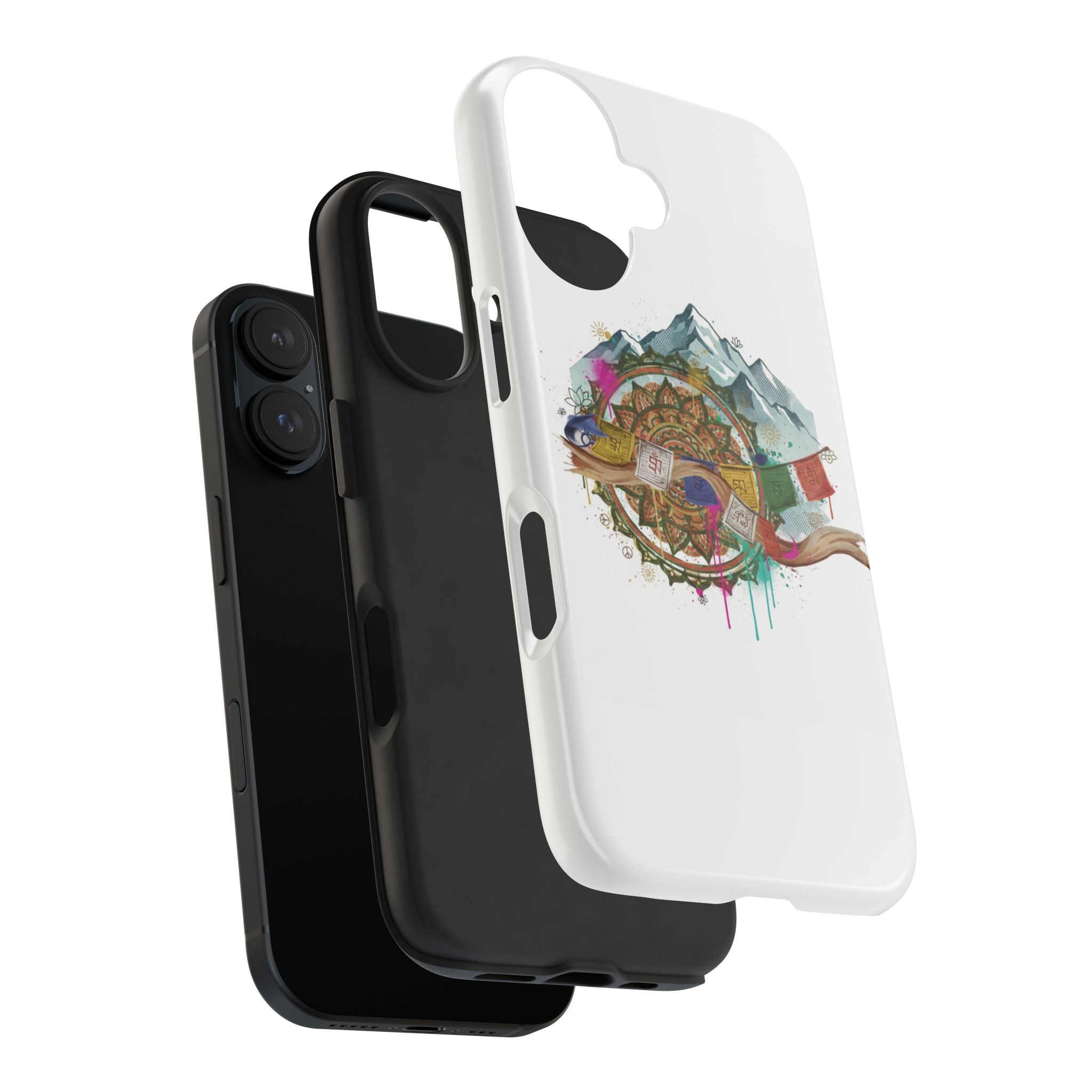 Mountain Compass Tough Phone Case with Prayer Flags & Fish Design