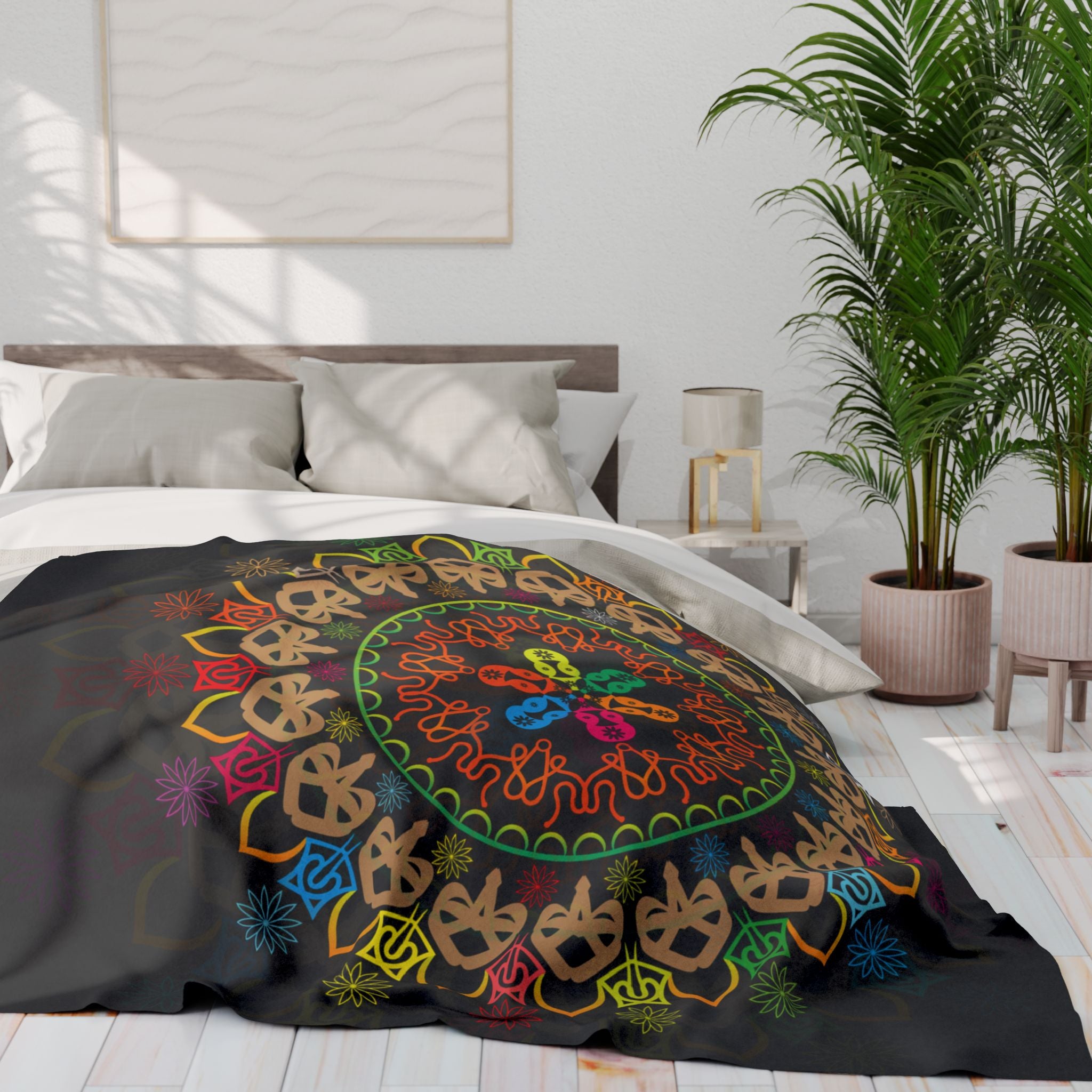 Mandala Skull Arctic Fleece Blanket — Colorful Bohemian Skull Circle Throw