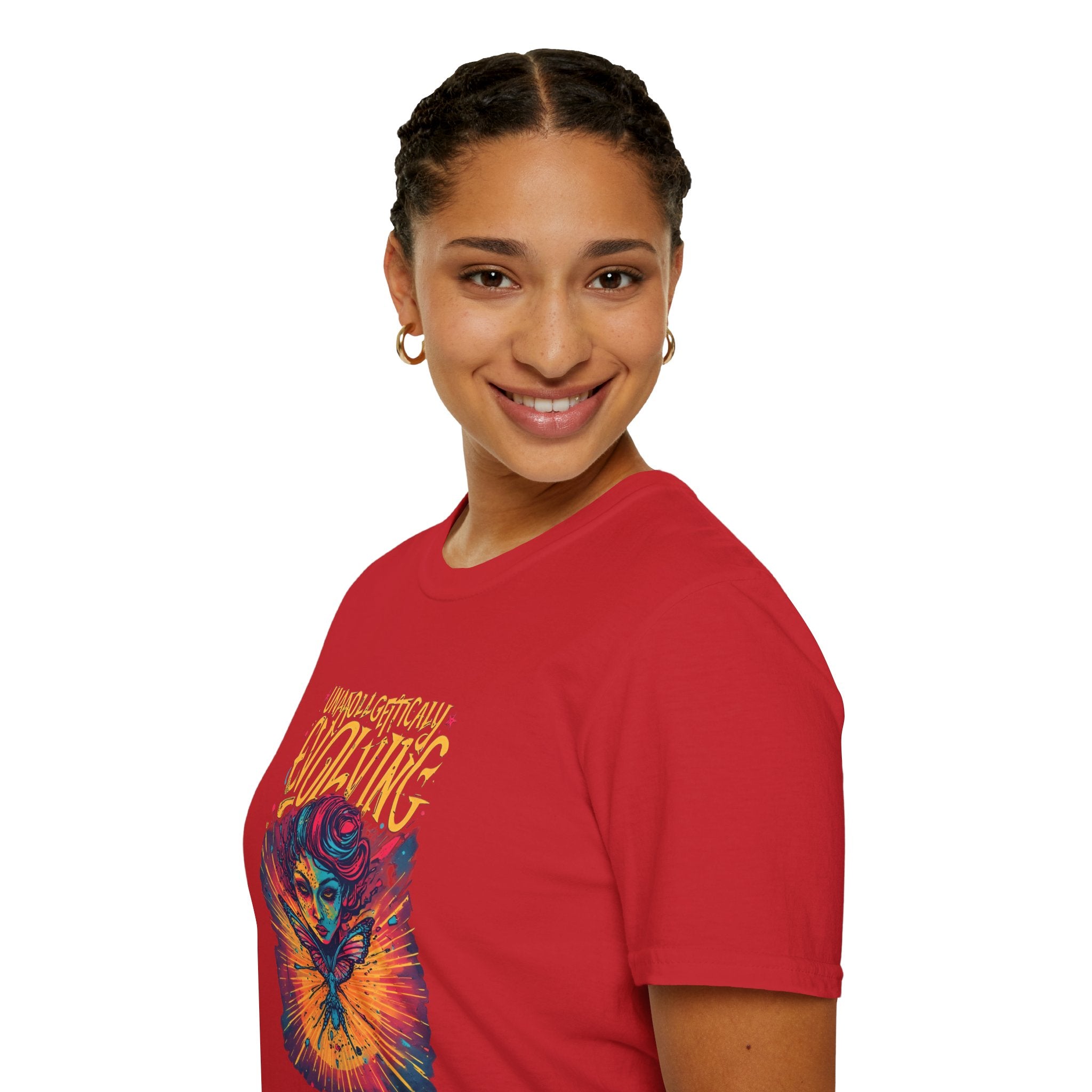 Unapologetically Evolving T-Shirt — Vibrant Butterfly Woman Graphic Tee