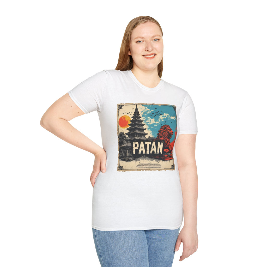 Patan City T-Shirt – Temple & Lion Graphic Tee, Nepali Cultural Heritage Design