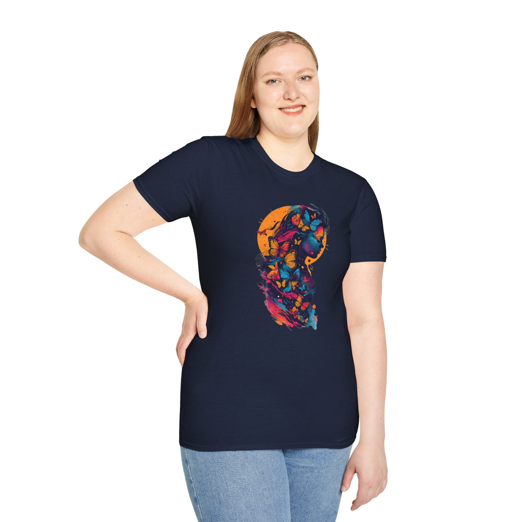 Butterfly Silhouette T-Shirt — Colorful Floral Profile Tee