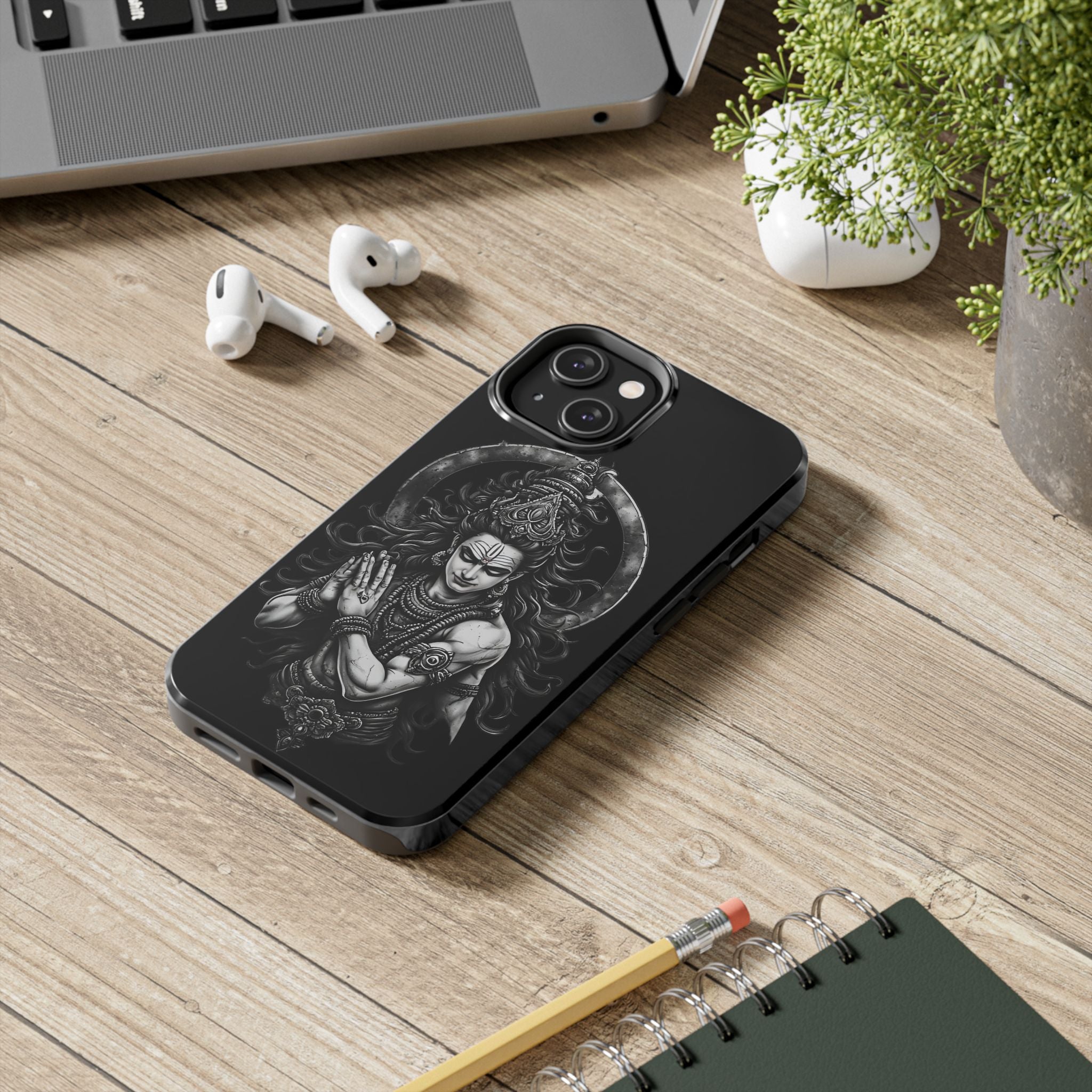 Shiva Tough Phone Case — Black Protective Hindu Deity Design