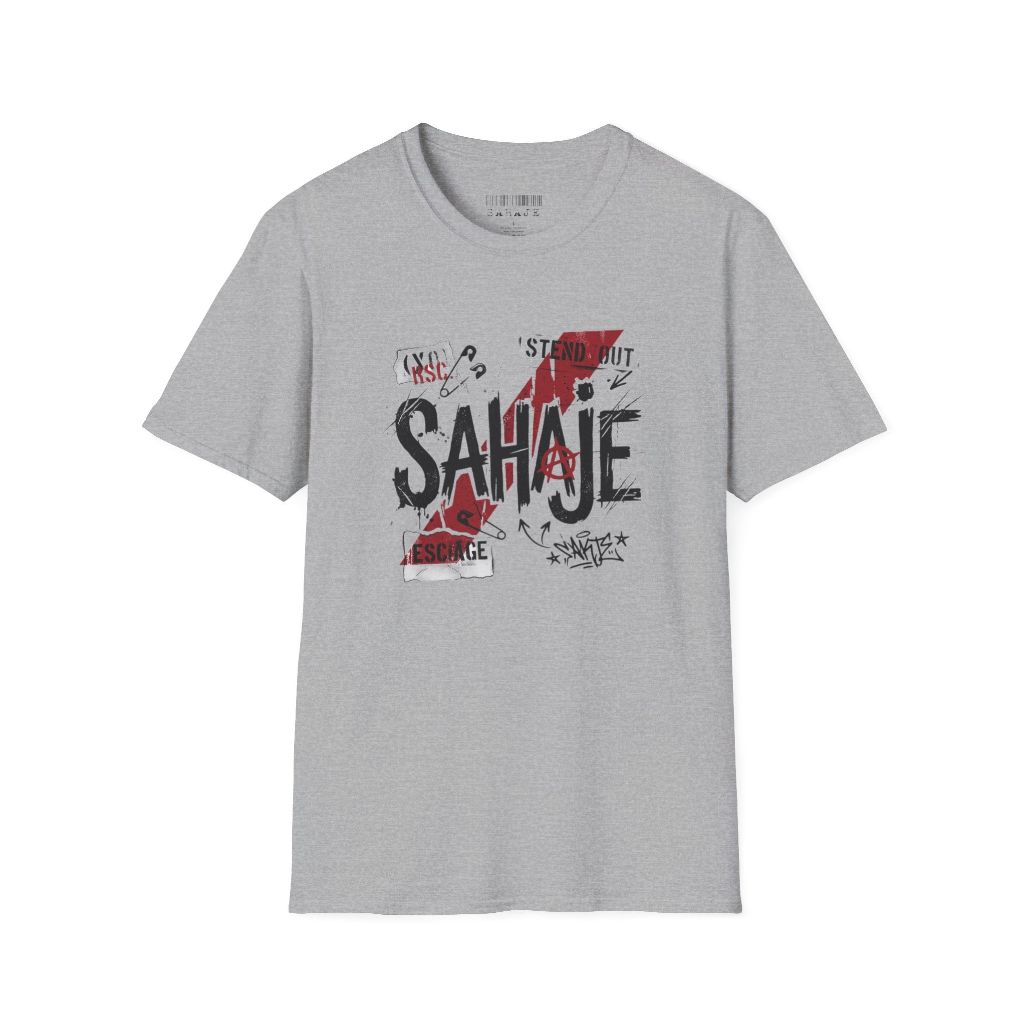 SAHAJE Graphic T‑Shirt — Distressed Red Accent Streetwear Tee