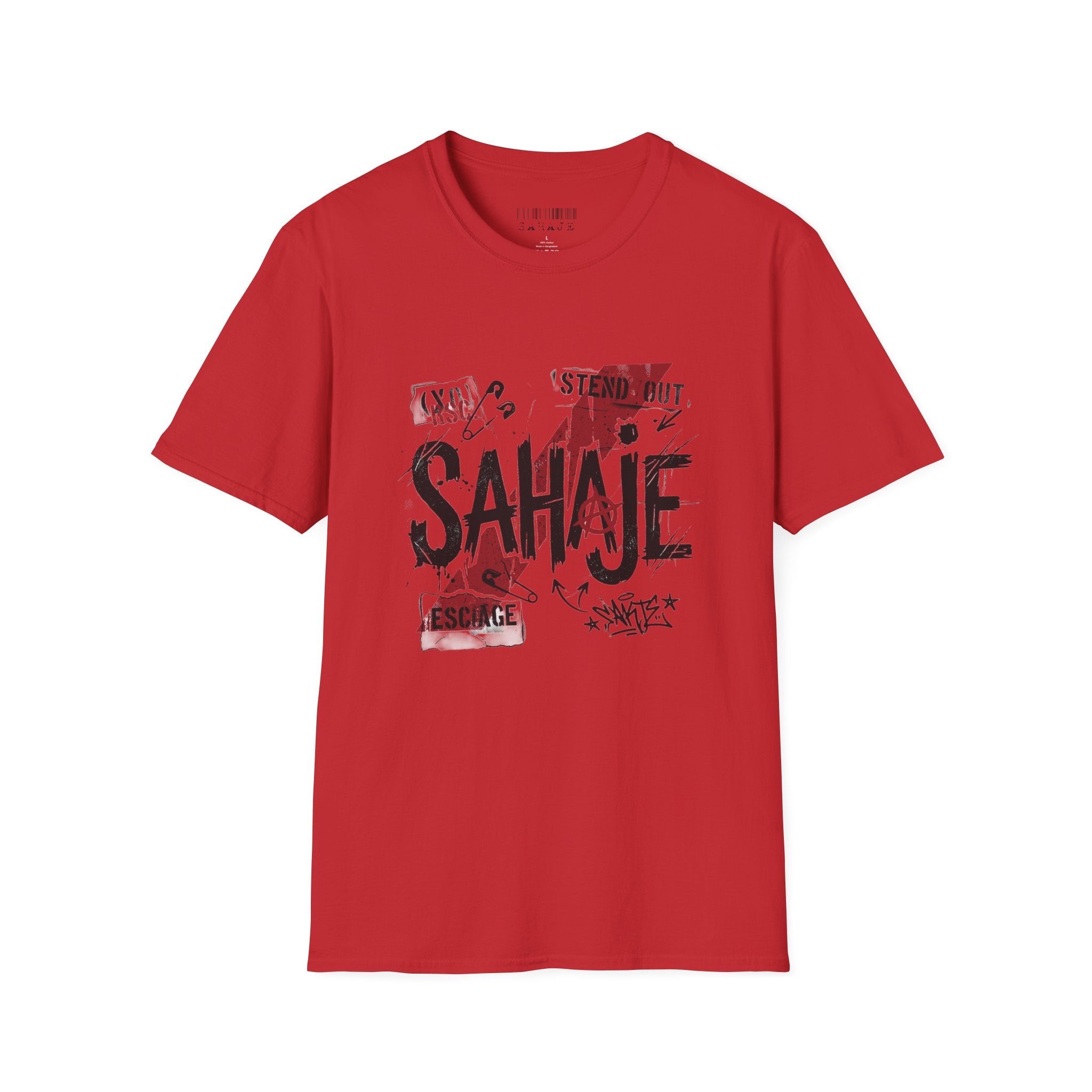 Sahajé Graphic T-Shirt — Bold Streetwear Tee with Red Slash Design