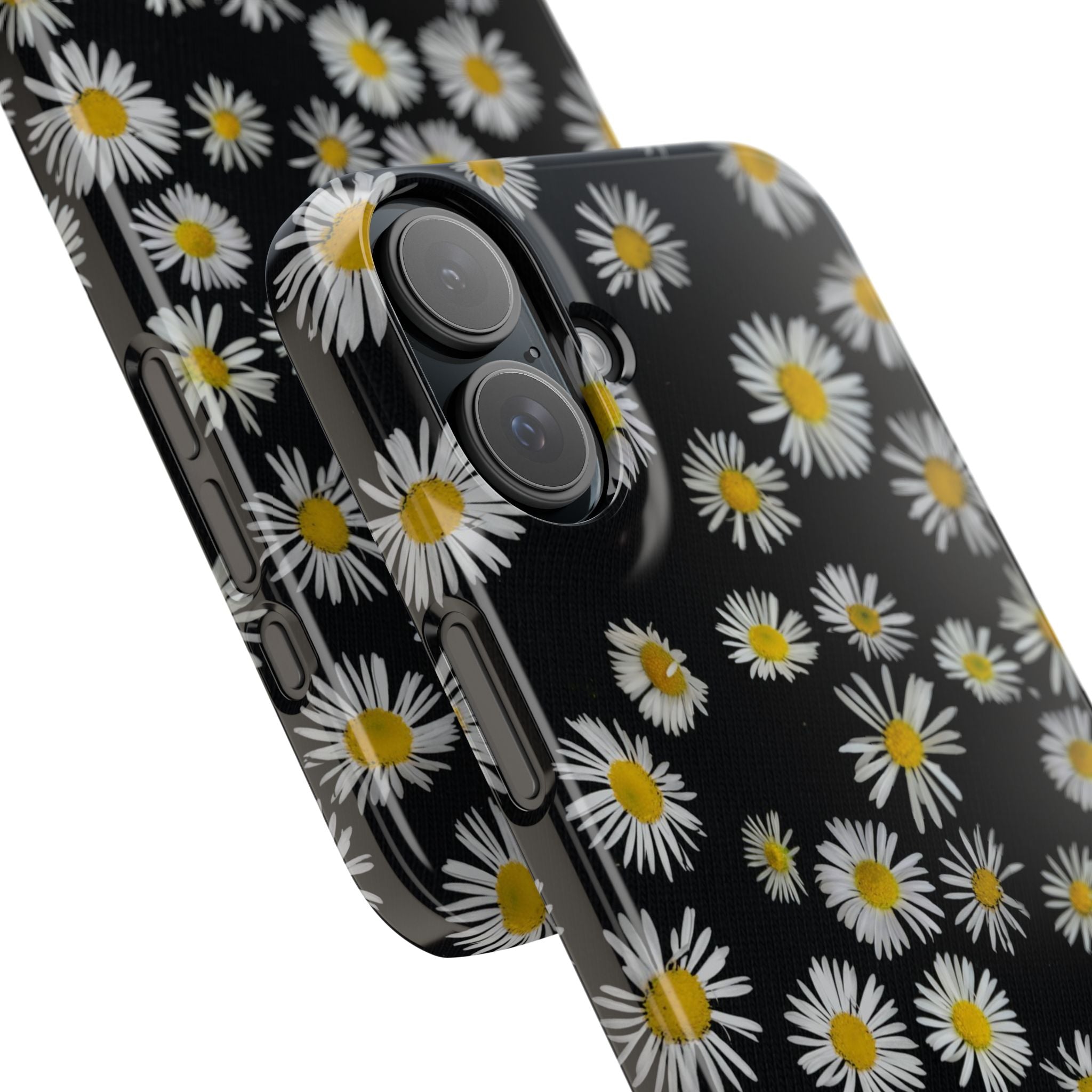 Daisy Pattern Slim Phone Case — Black Background Floral iPhone Case