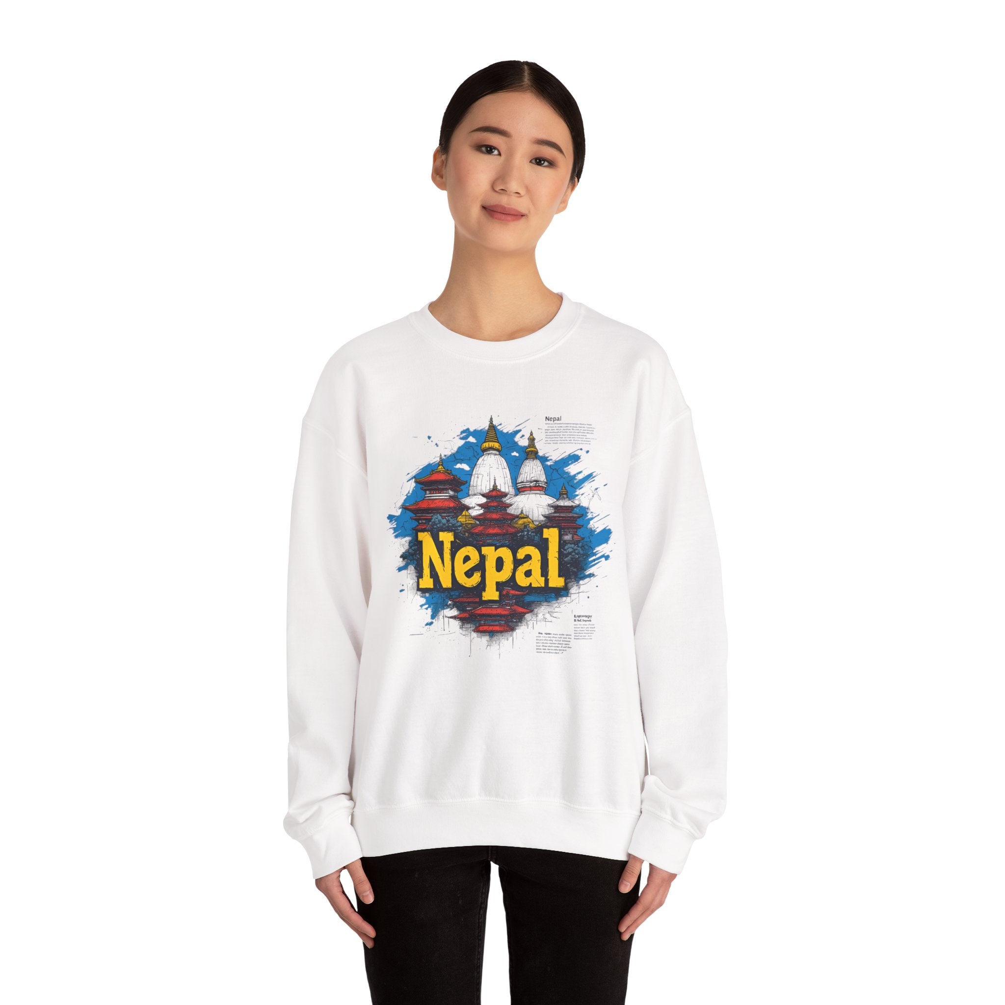Nepal Landmark Crewneck Sweatshirt – Vintage Kathmandu Stupa Travel Pullover