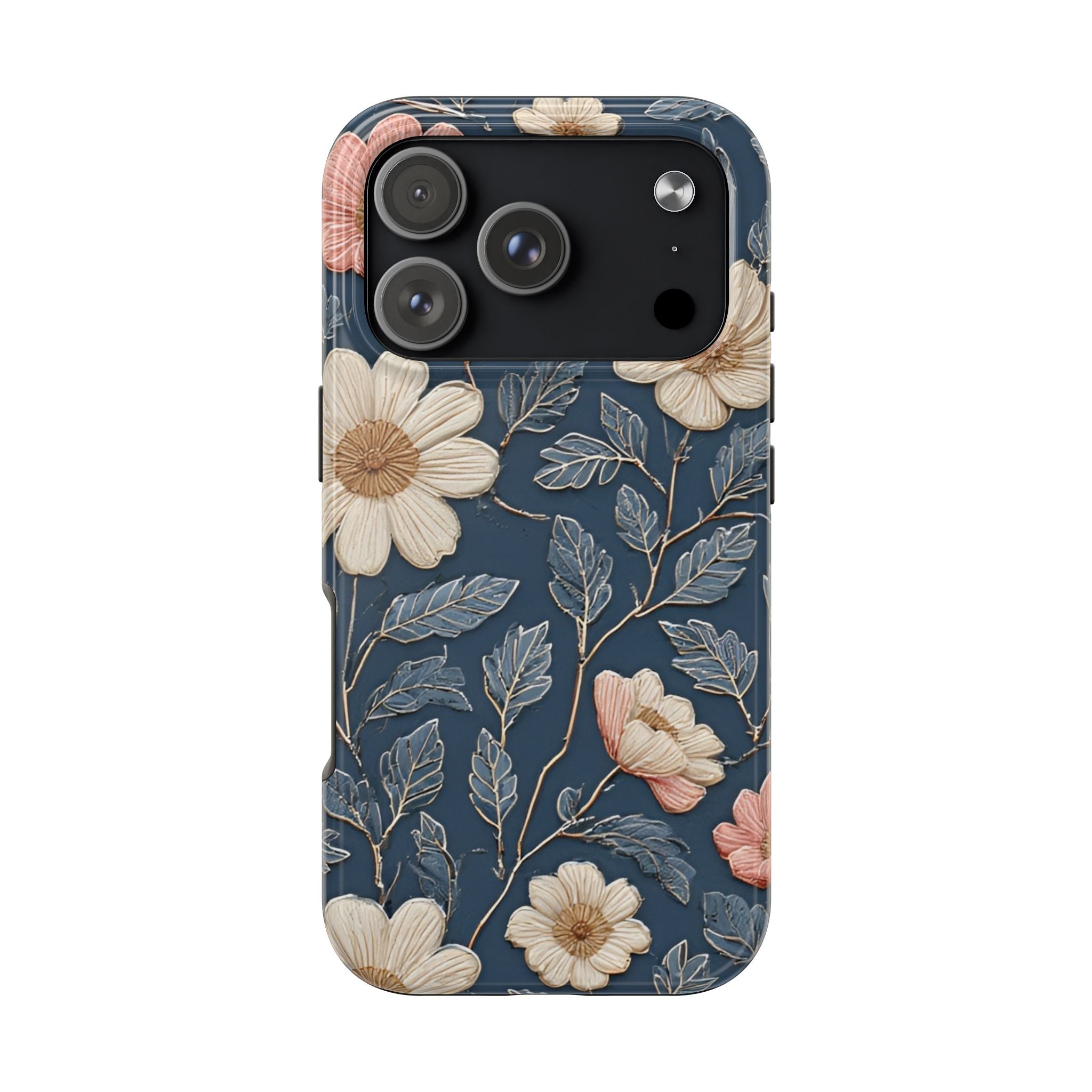 Floral Tough Phone Case — Vintage Blue Daisy Protective Cover