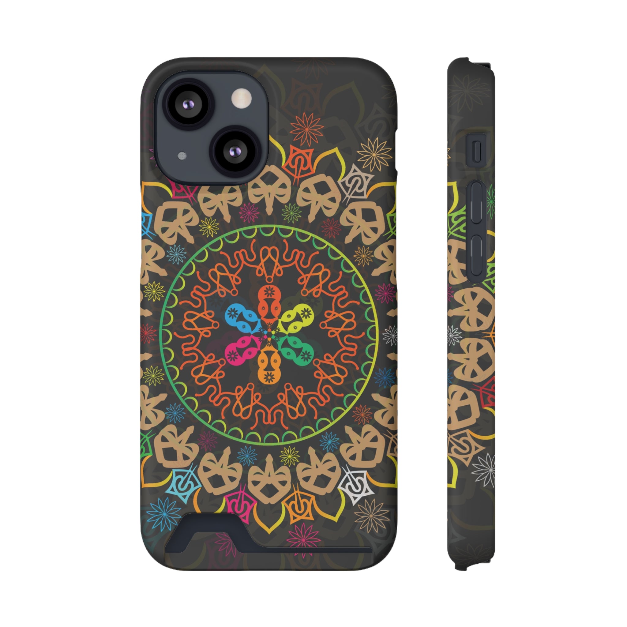 Colorful Mandala Phone Case with Card Holder, Bohemian Phone Accessory, Gift for Him/Her, Vibrant Smartphone Case, Artistic Phone Cover