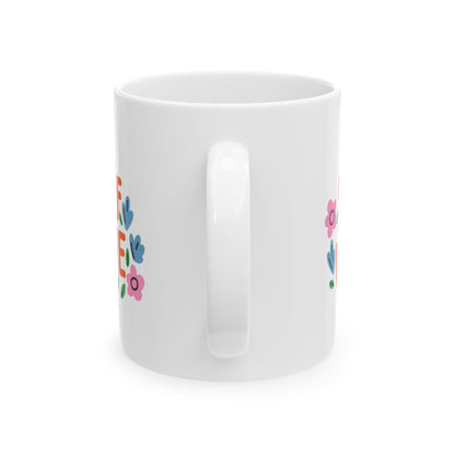 Self Love Floral Ceramic Mug | Inspire Kindness, Gift for Friends, Motivational Coffee Mug, Self-Care Reminder, Perfect for Birthdays