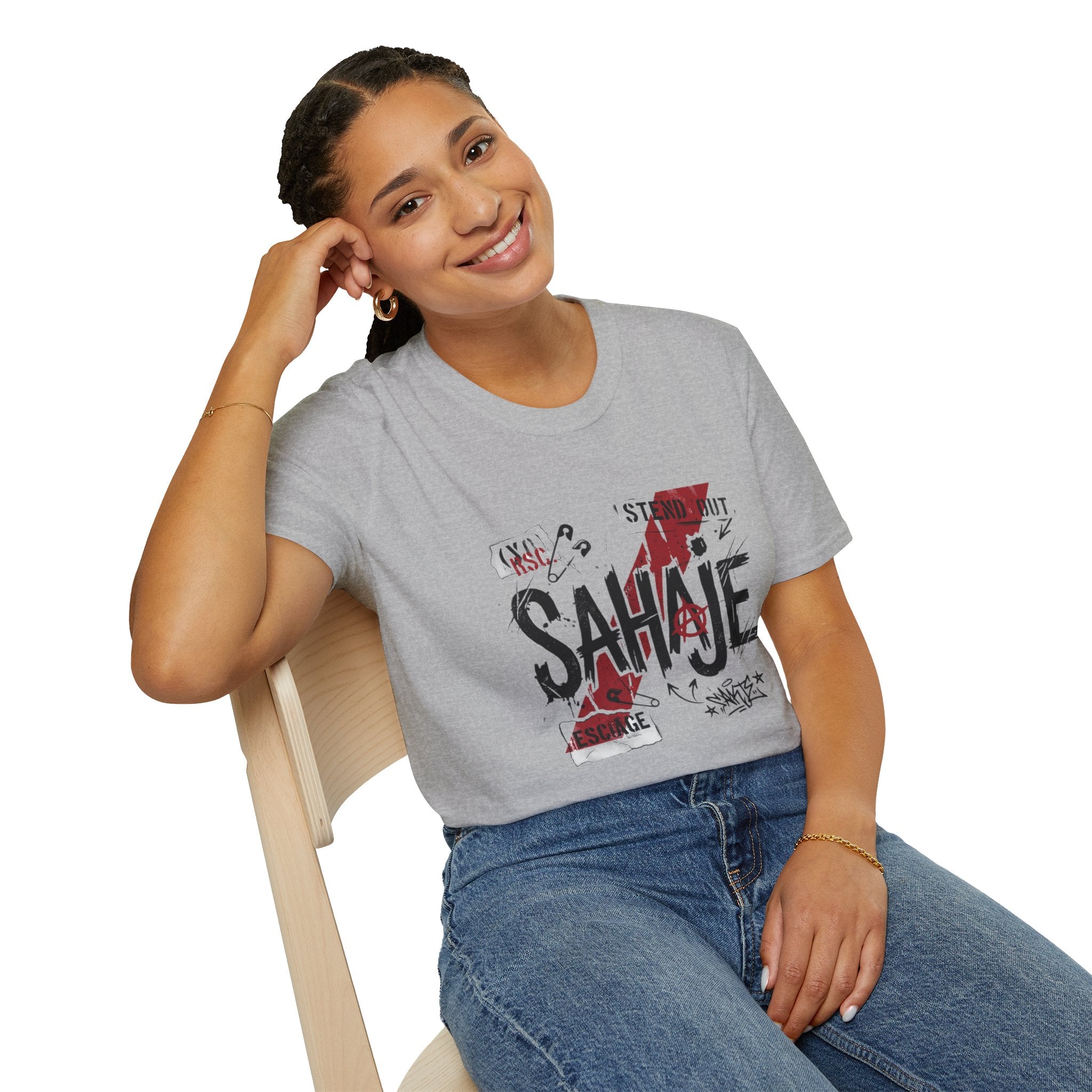Sahajé Graphic T-Shirt — Bold Streetwear Tee with Red Slash Design
