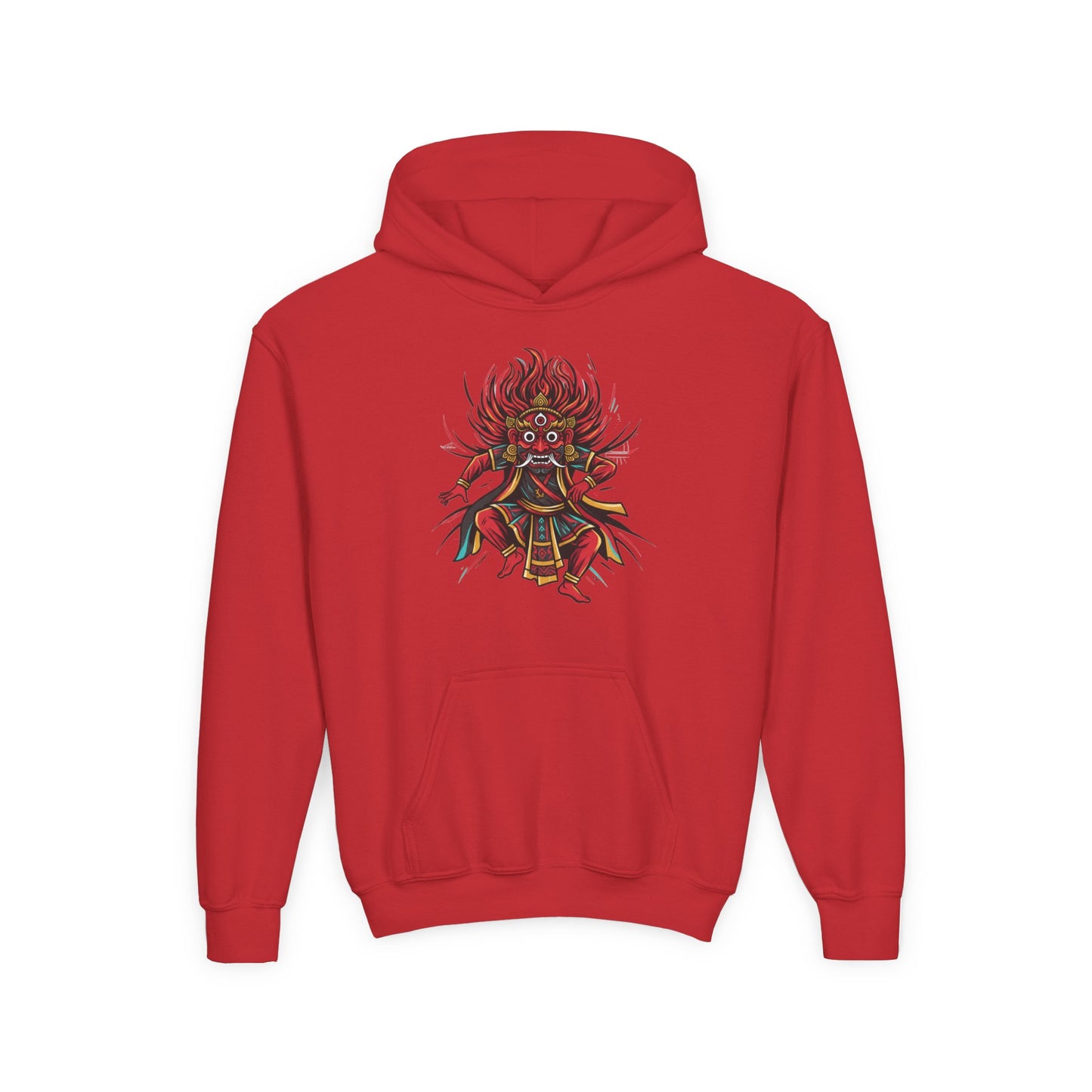 Youth Hoodie — Colorful Mythical Demon Mask Graphic
