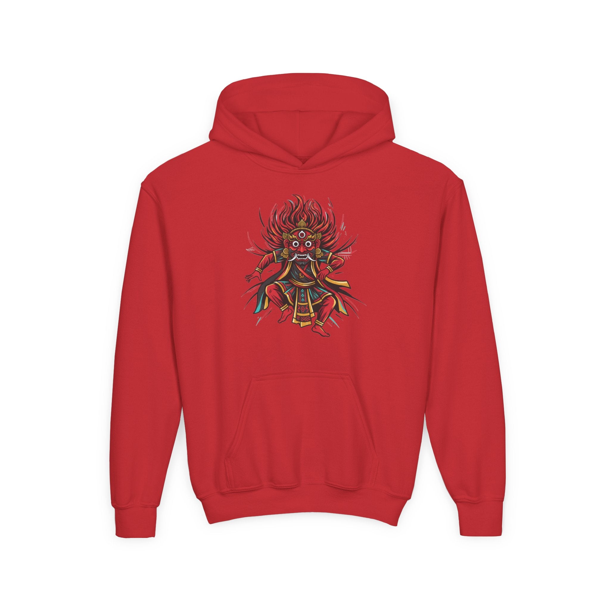 Youth Hoodie — Colorful Mythical Demon Mask Graphic