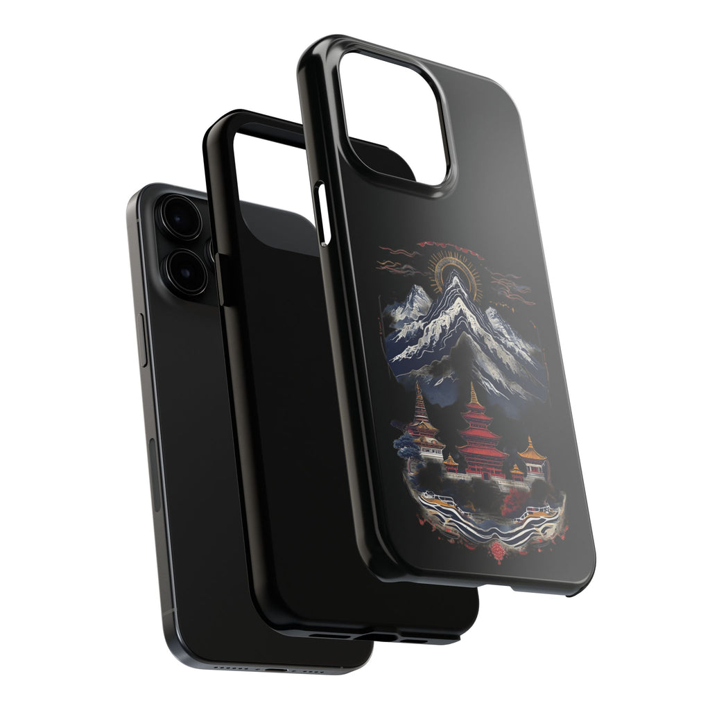 Mountain Temple Tough Phone Case — Japanese-Inspired Landscape Phone Cover