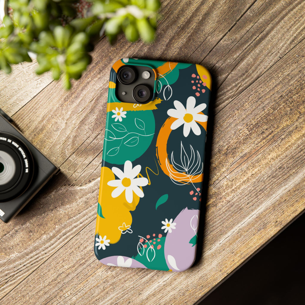 Floral Circle Slim Phone Case — Colorful Abstract Daisies Phone Cover