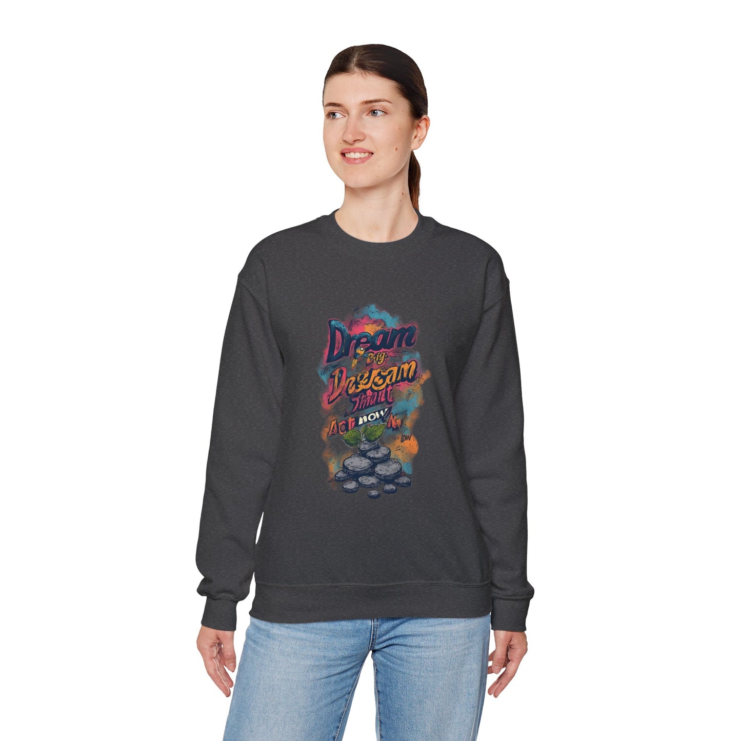 Dream Big Crewneck Sweatshirt — "Dream, Design, Draw" Inspirational Graphic