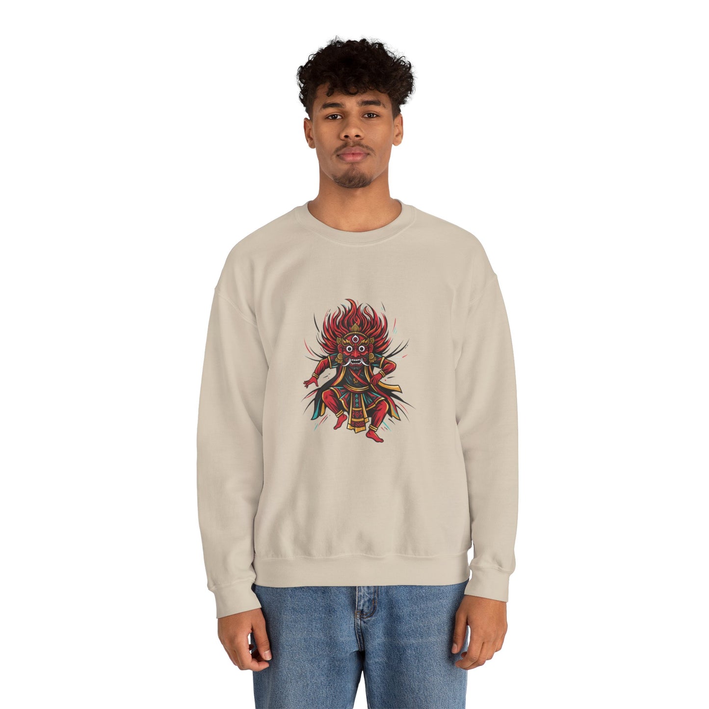 Crewneck Sweatshirt — Red Demon Guardian Graphic