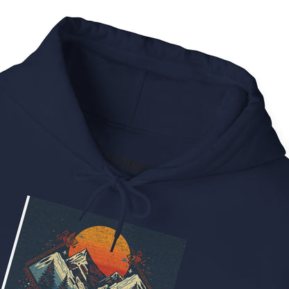 Mountain Sunset Hoodie – Retro Geometric Peaks & Rising Sun Sweatshirt