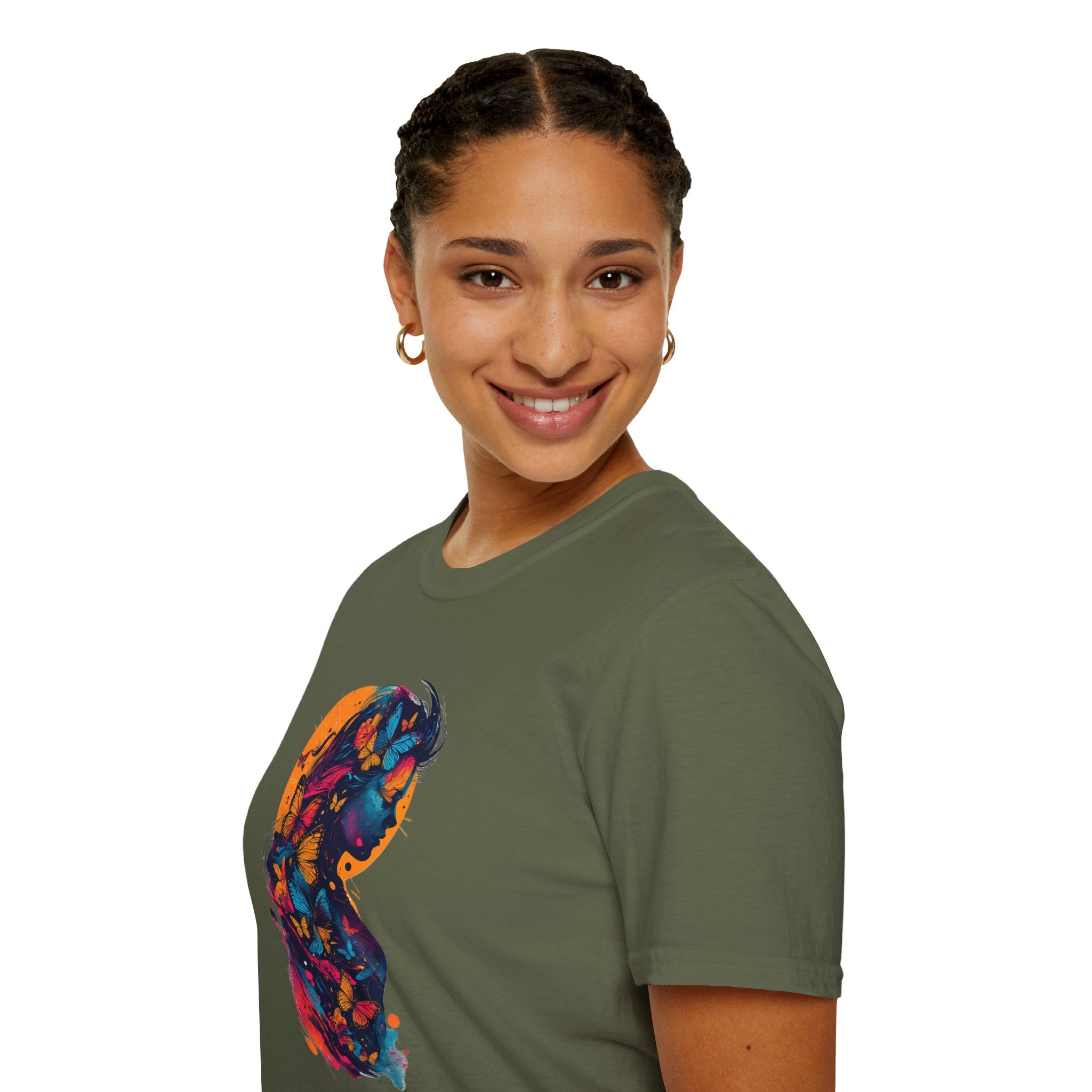 Butterfly Silhouette T-Shirt — Colorful Floral Profile Tee