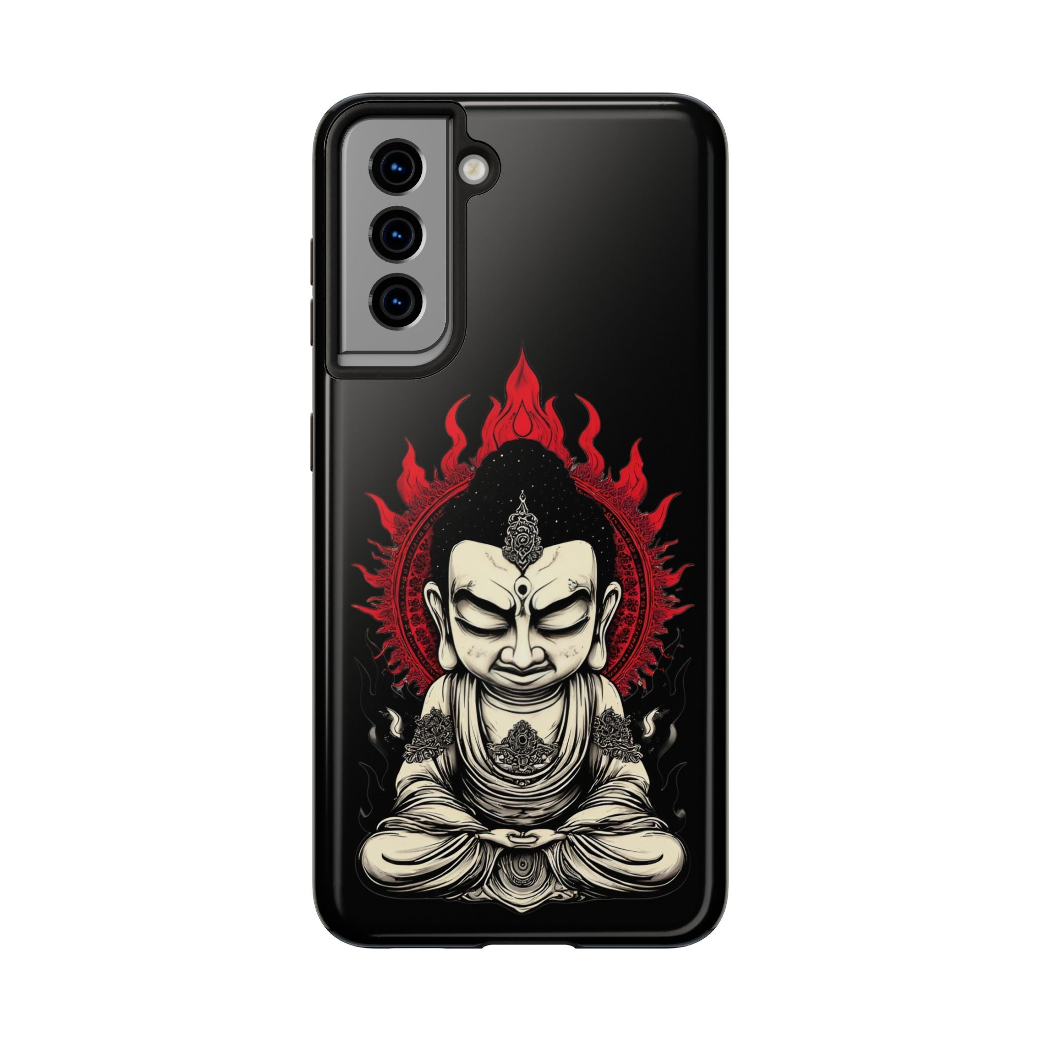 Meditative Buddha Tough Phone Case — Red Flame Zen Protection