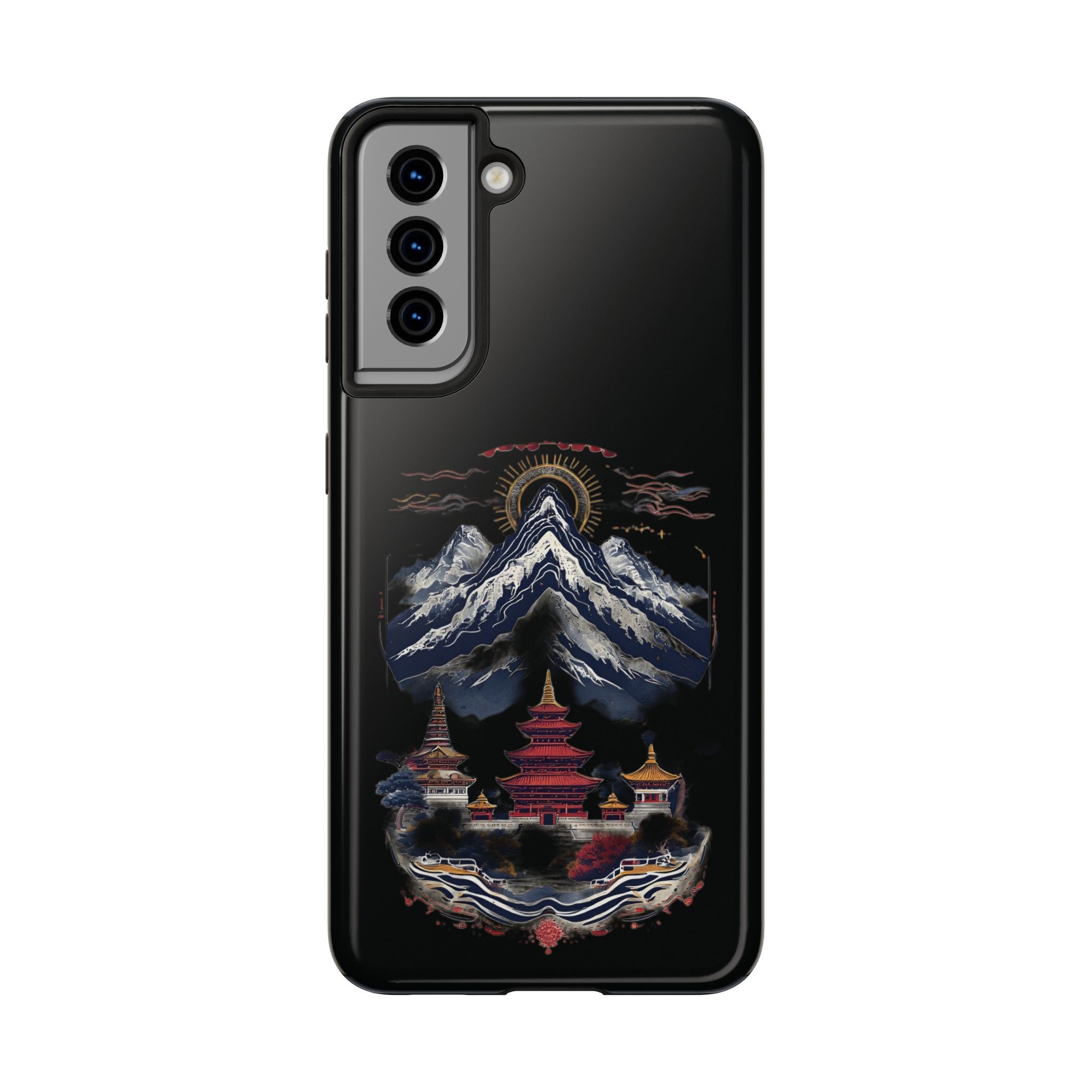 Mountain Temple Tough Phone Case — Japanese-Inspired Landscape Phone Cover