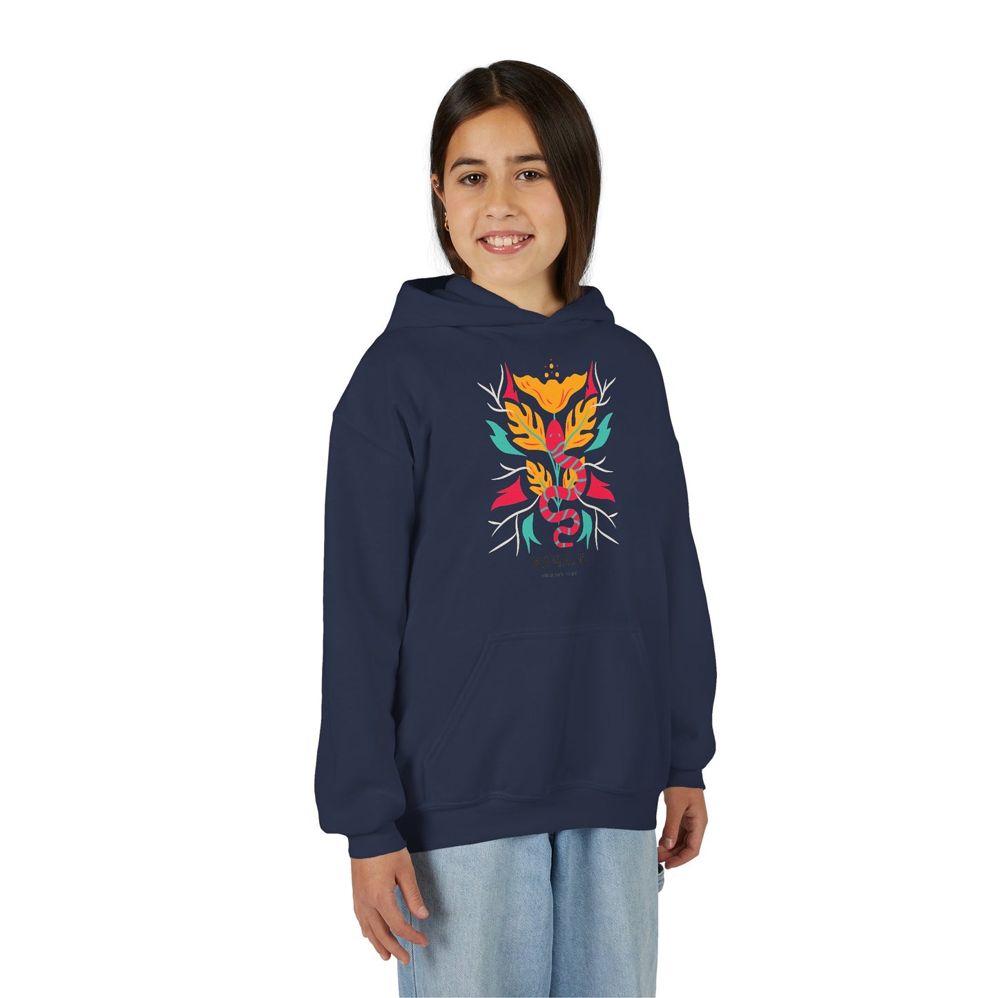 Youth Hoodie — Colorful Sahaja Floral Serpent Design