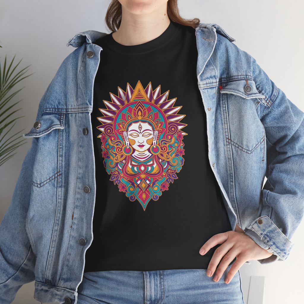 Spiritual Goddess Sun Mandala Tee — Colorful Boho Yoga T‑Shirt