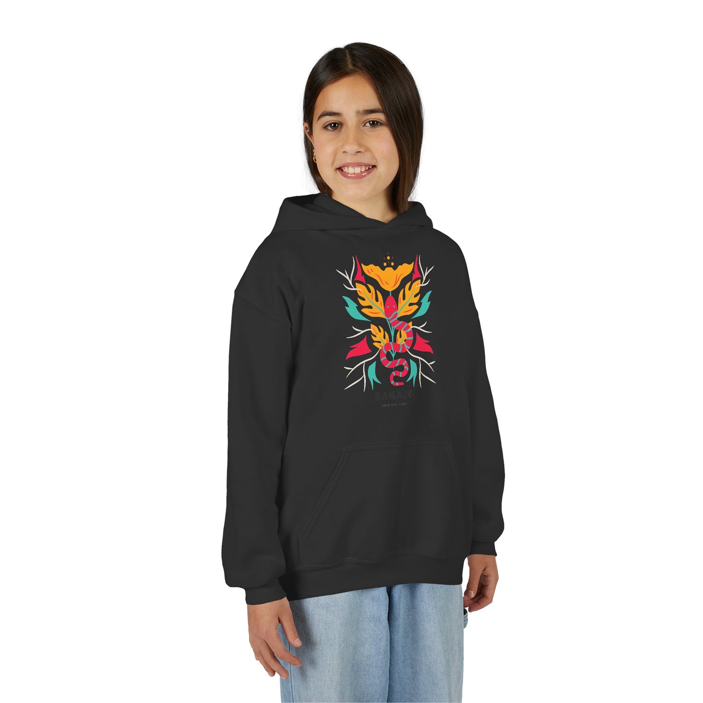 Youth Hoodie — Colorful Sahaja Floral Serpent Design