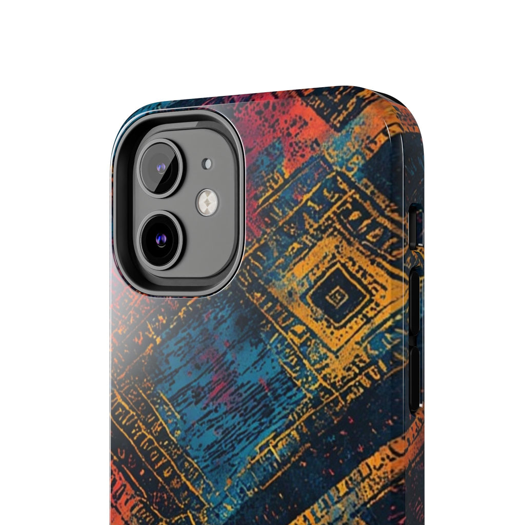 Tough Phone Case – Abstract Rustic Geometric Design (Blue, Orange, Magenta)