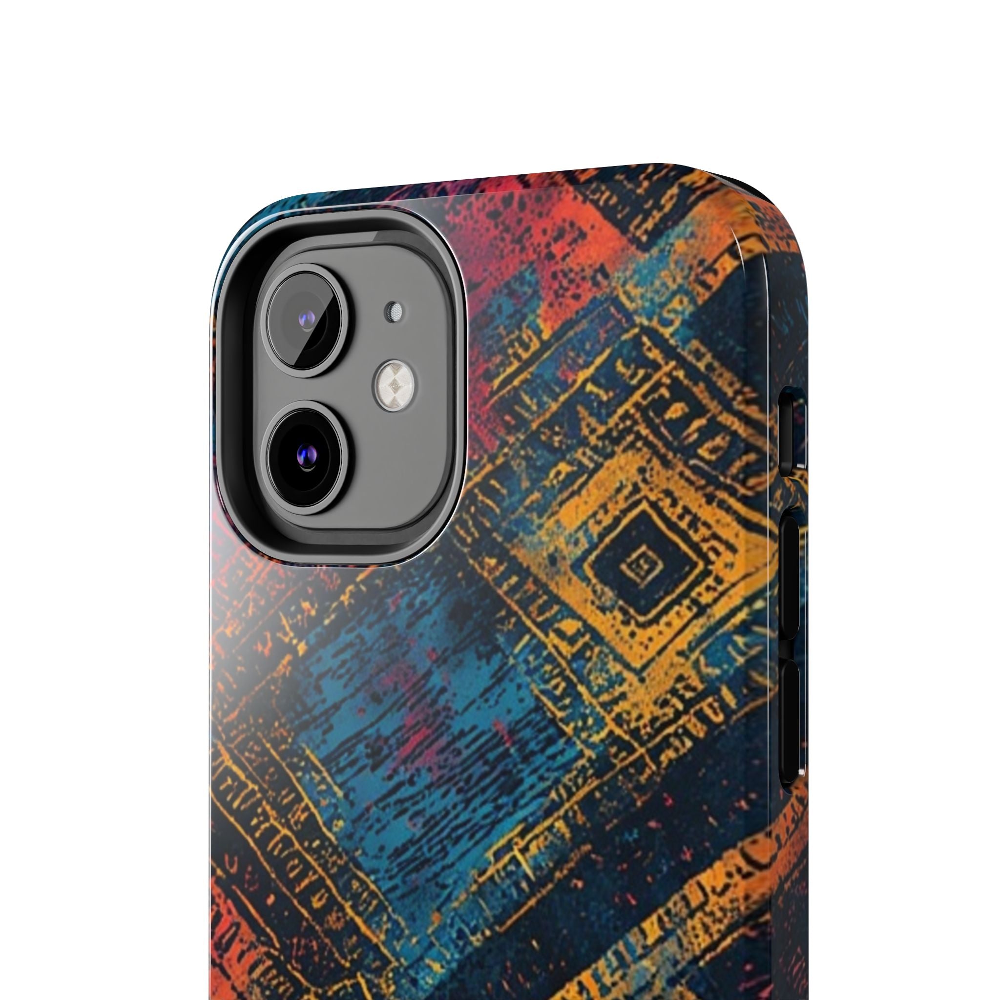 Tough Phone Case – Abstract Rustic Geometric Design (Blue, Orange, Magenta)