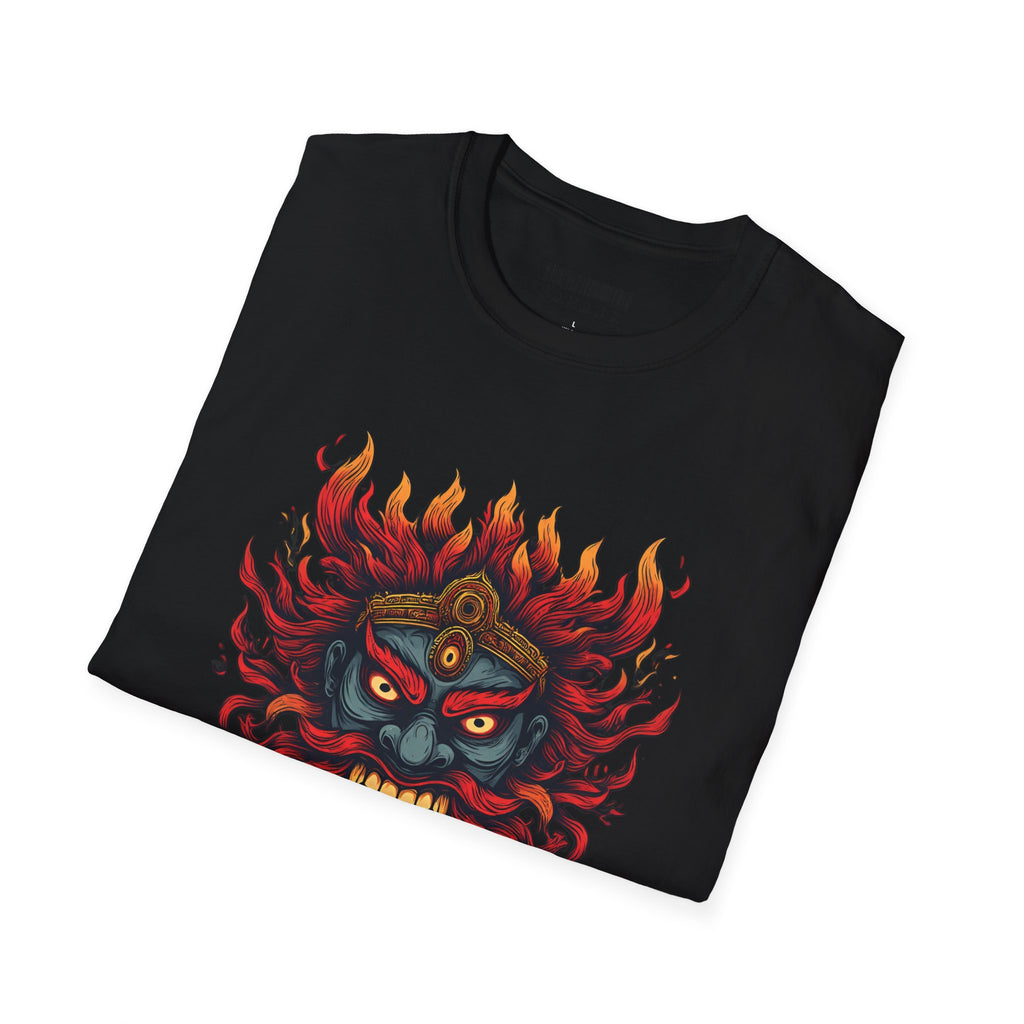 Flaming Demon Mask T-Shirt — Fierce Tattoo-Style Graphic Tee