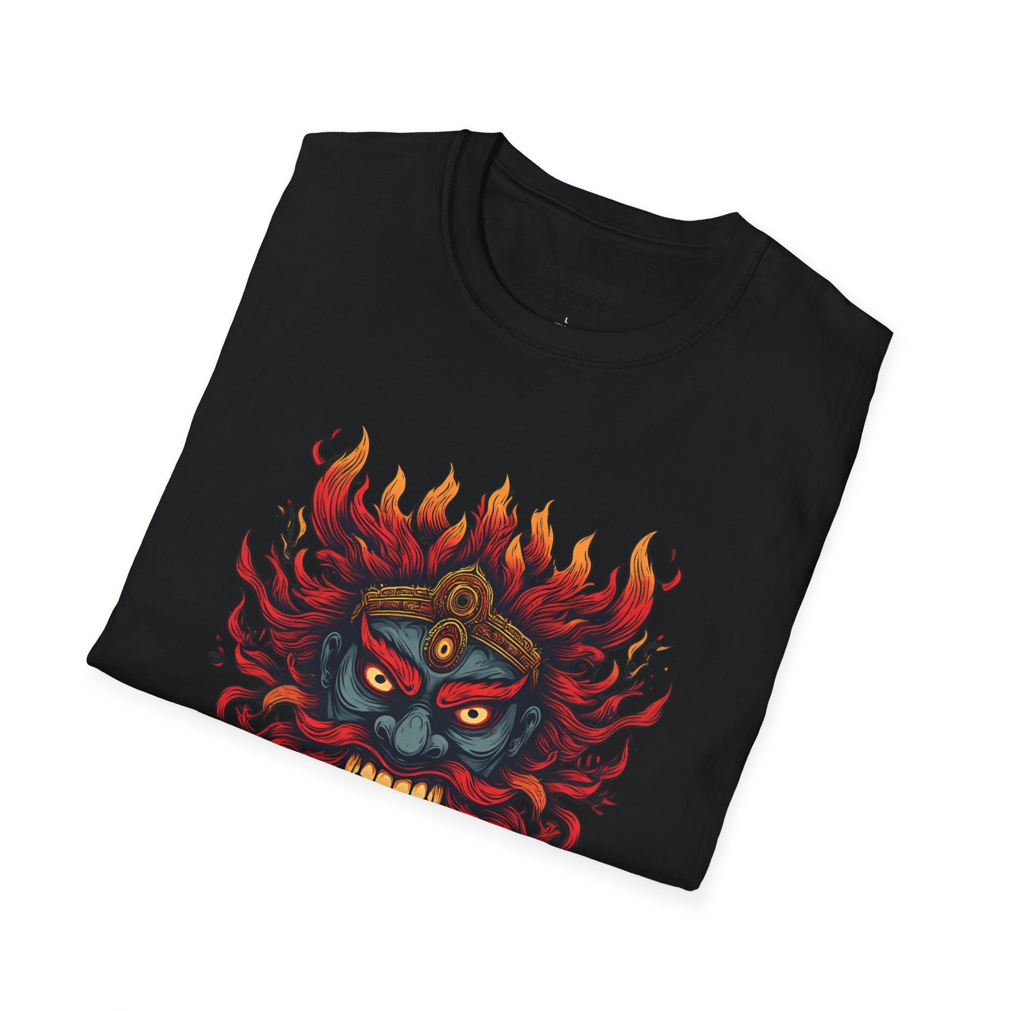 Flaming Demon Mask T-Shirt — Fierce Tattoo-Style Graphic Tee