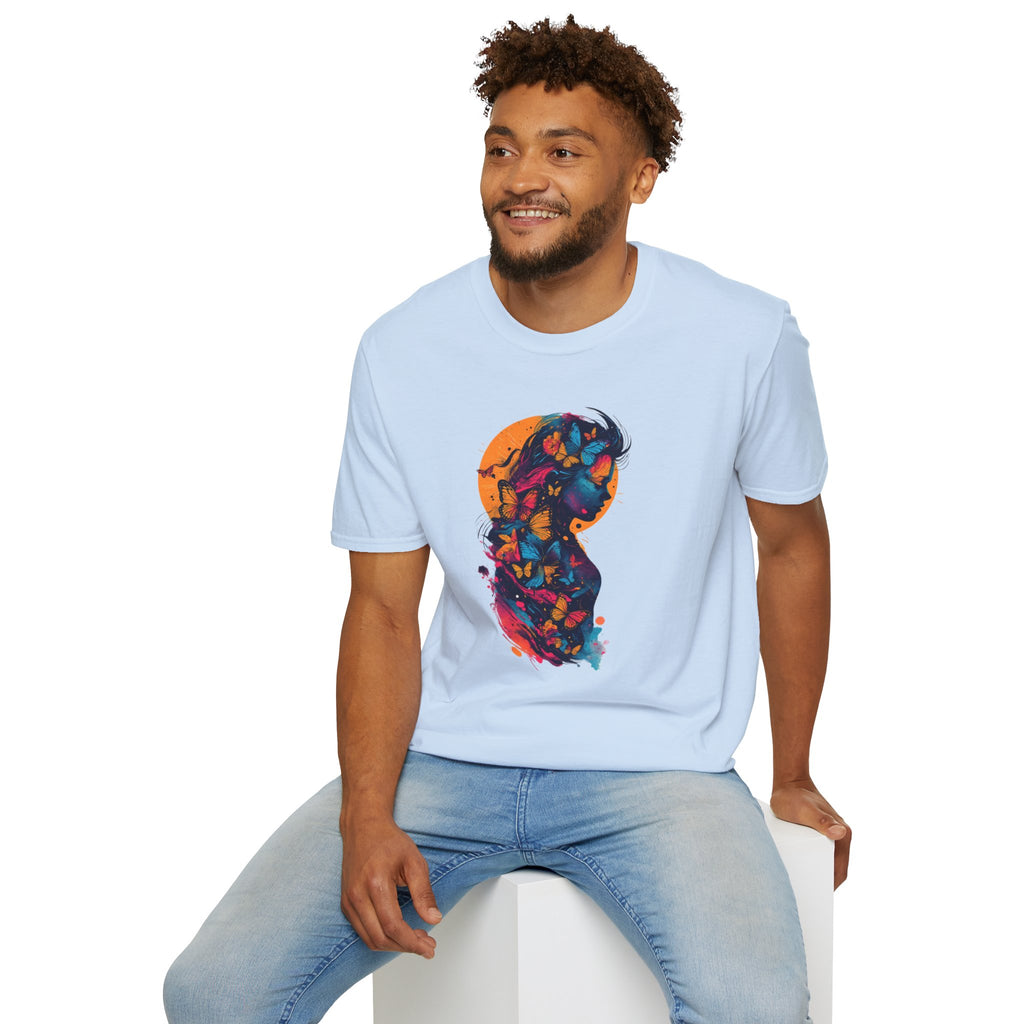 Butterfly Silhouette T-Shirt — Colorful Floral Profile Tee