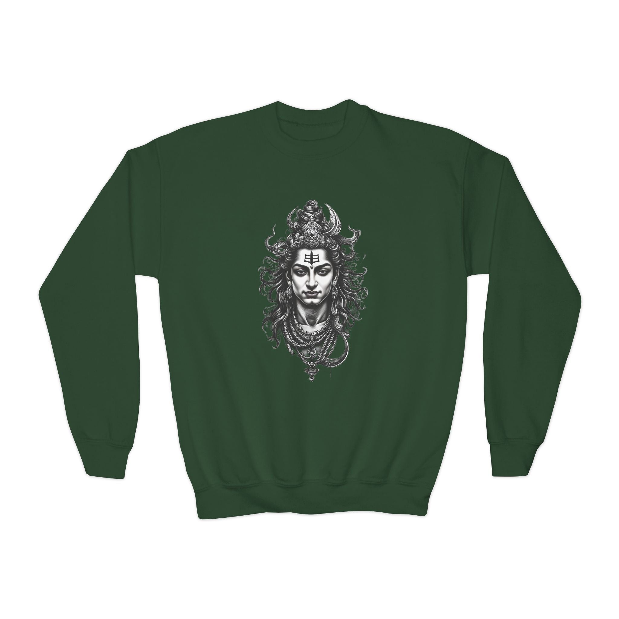 Youth Crewneck Sweatshirt — Intricate Shiva Illustration