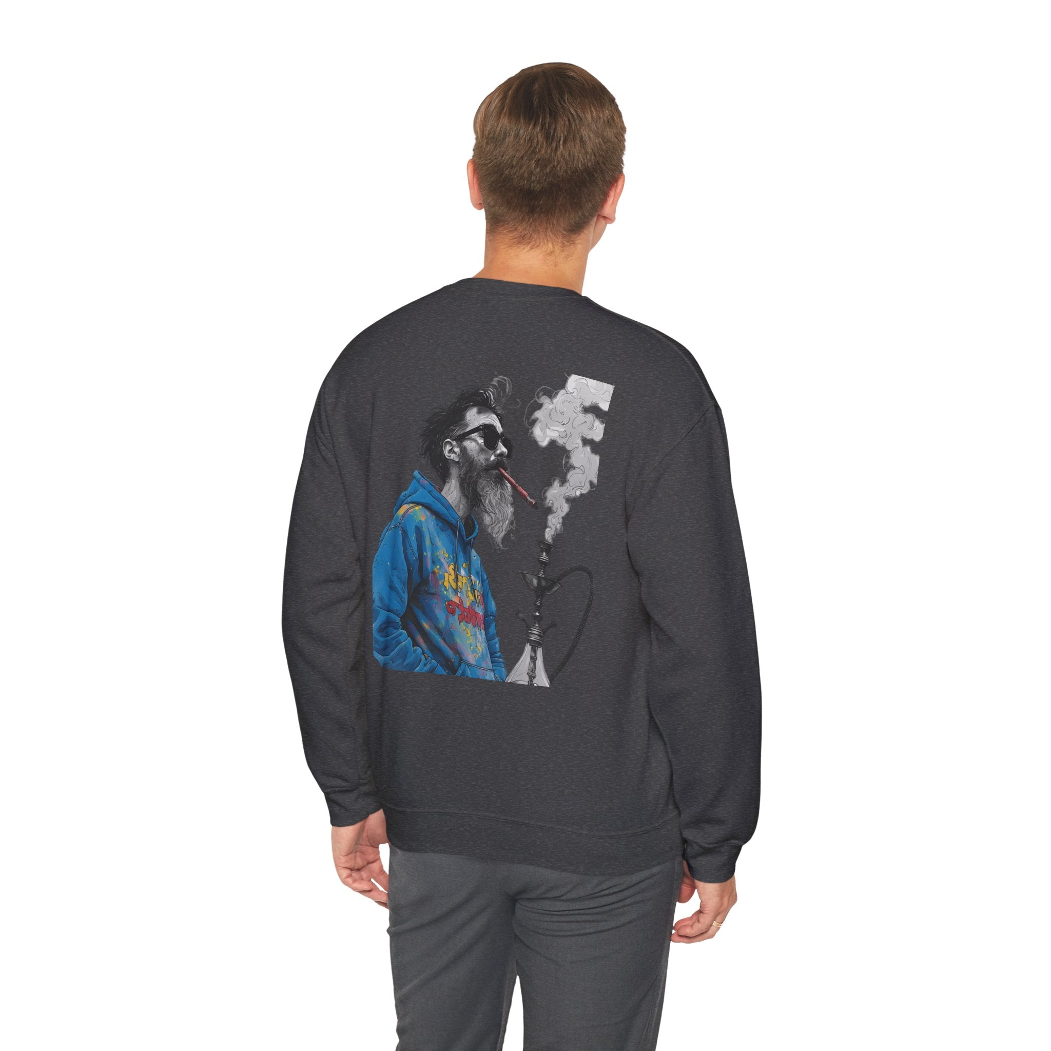 Crewneck Sweatshirt - Bearded Man Smoking Hookah Graphic
