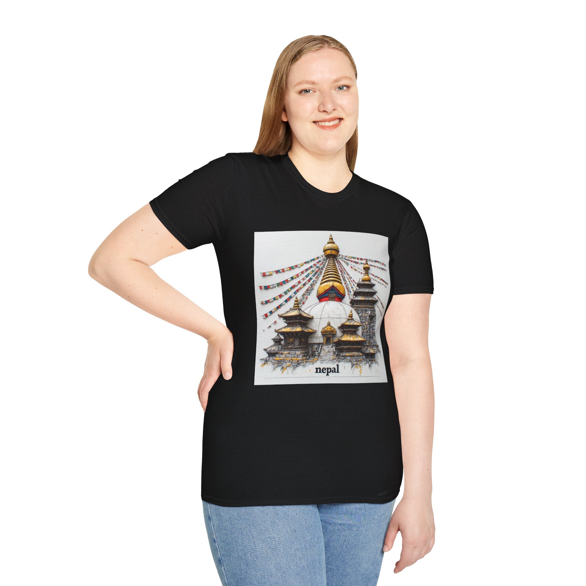 Nepal Temple Graphic T-Shirt — Boudhanath Stupa Prayer Flags Travel Tee