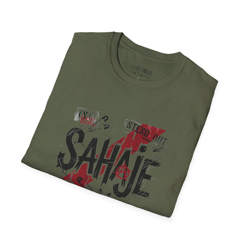 SAHAJE Graphic T‑Shirt — Distressed Red Accent Streetwear Tee