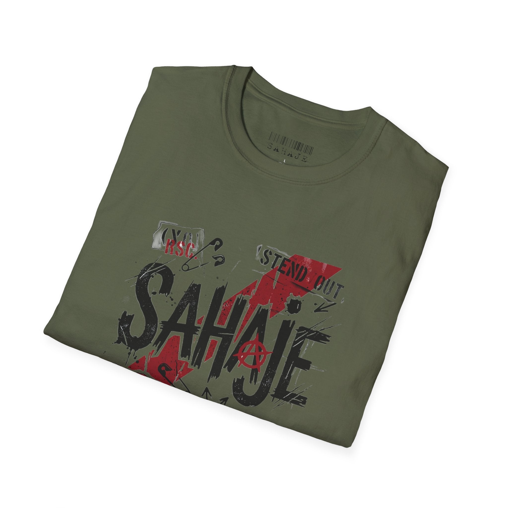 SAHAJE Graphic T‑Shirt — Distressed Red Accent Streetwear Tee