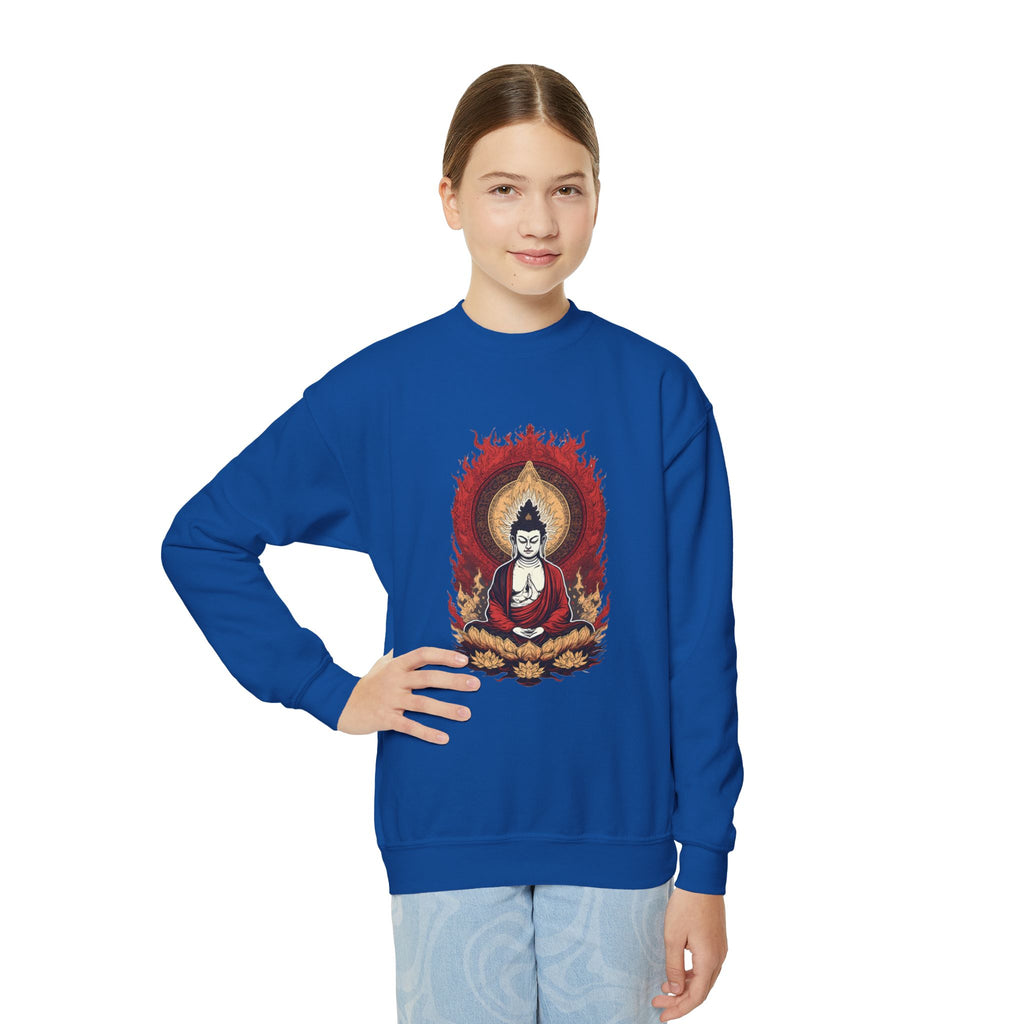 Buddha Flame Youth Crewneck Sweatshirt - Meditating Lotus Graphic
