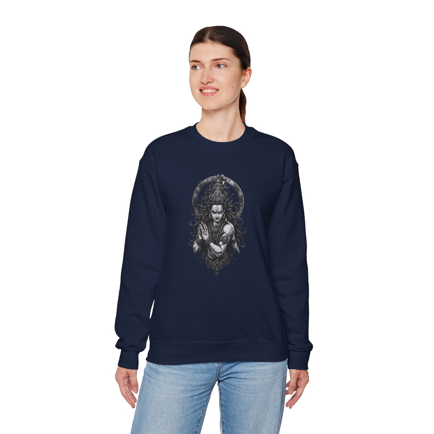 Shiva Meditation Crewneck Sweatshirt — Detailed Shiva Portrait Spiritual Yoga Pullover