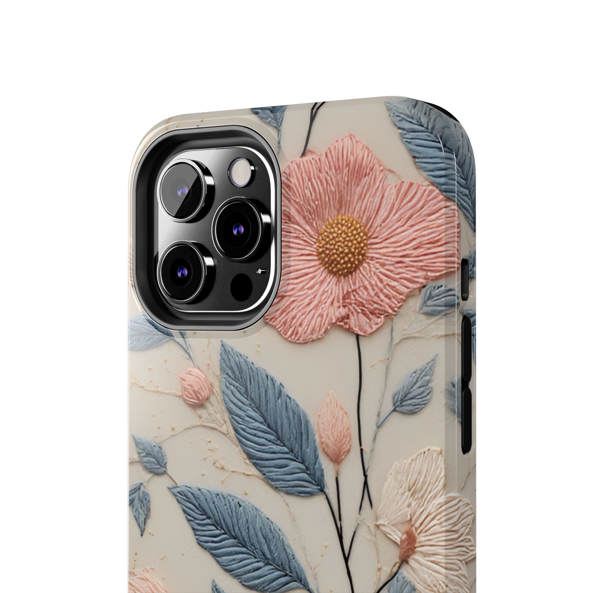 Floral Embroidered Tough Phone Case — Pink Blossom Protective Phone Cover