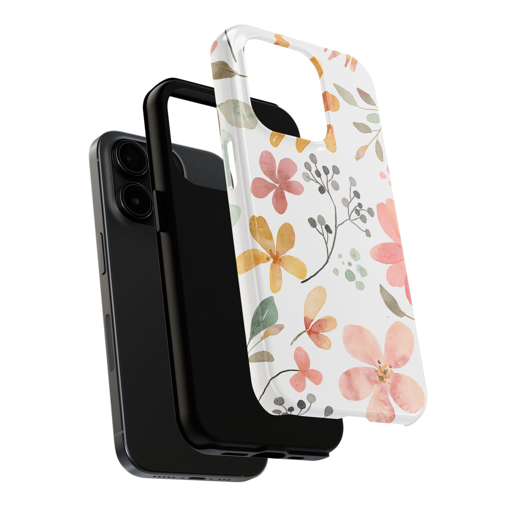 Floral Watercolor Tough Phone Case — Pink & Peach Botanical Protection